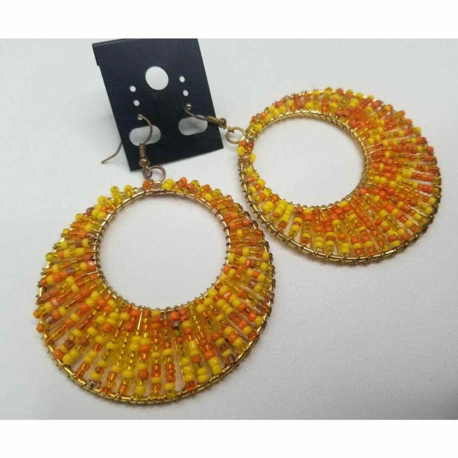 The Unbranded Brand Earrings Fashion Jewelry Beaded Circle Hoops Hook Orange Size ONE SIZE - 4 Thumbnail
