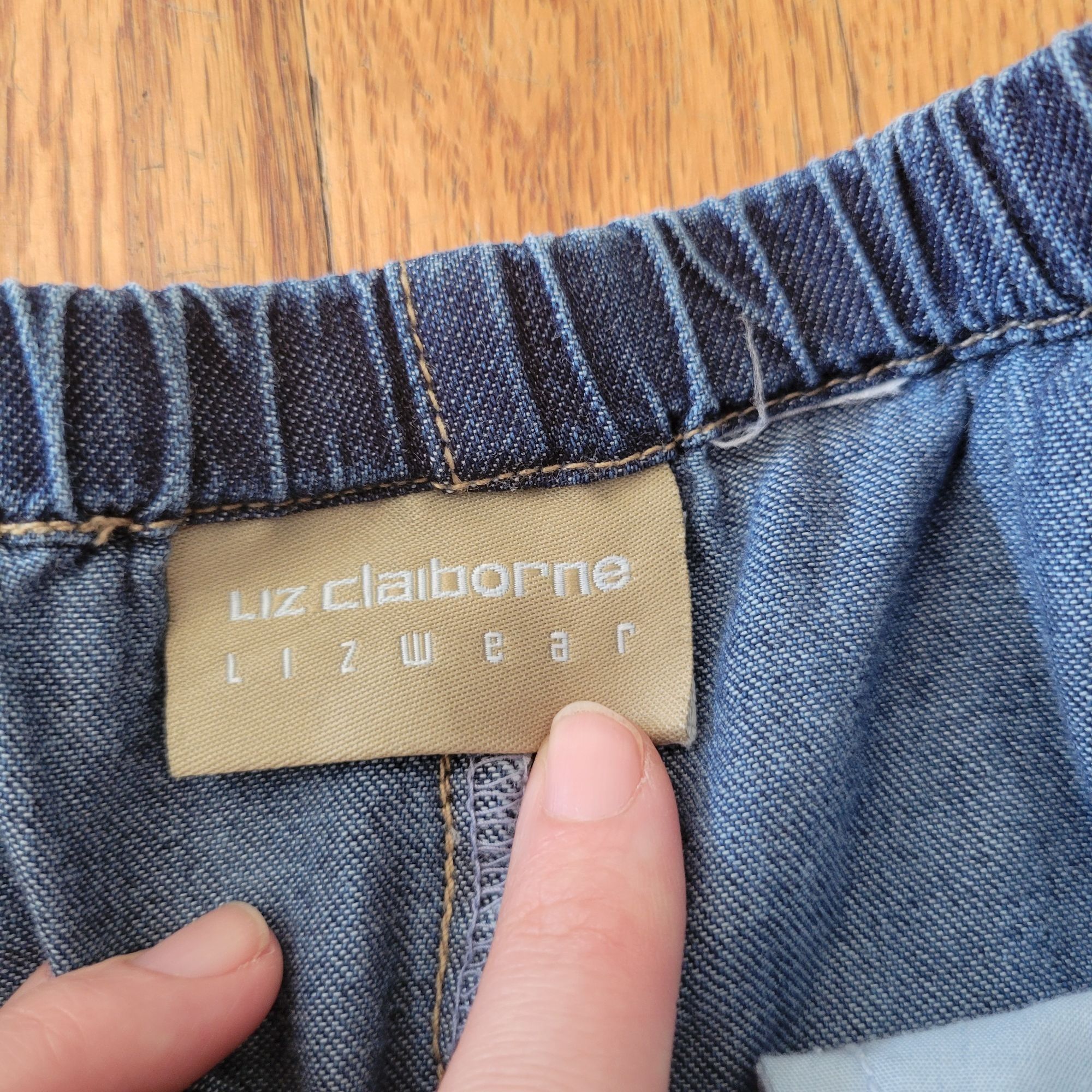 Vintage Liz Claiborne Denim Maxi Skirt Elastic Waist Back Slit Blue Size 33" - 4 Thumbnail