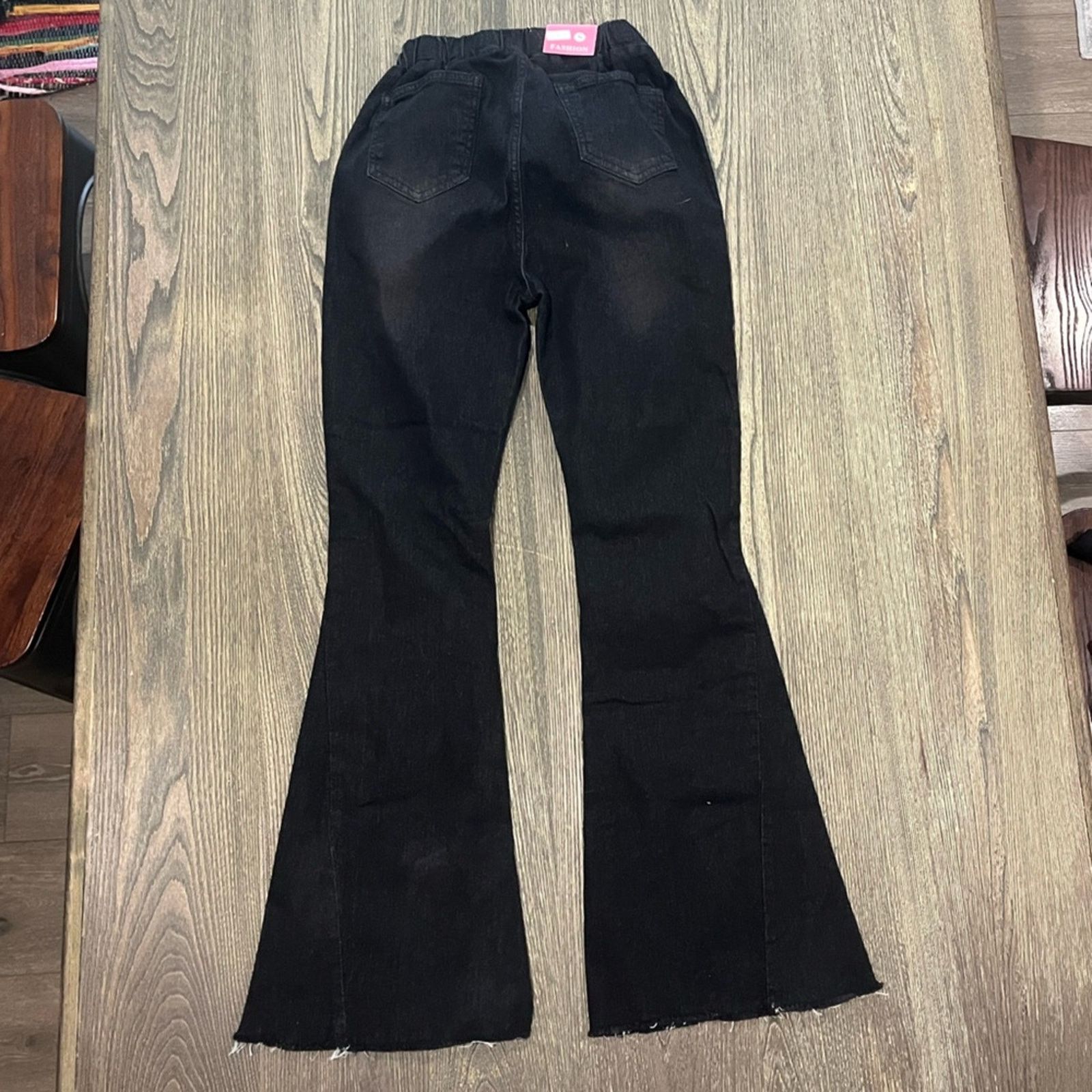 Vintage Fashion Flared Pants High Rise Elastic Waist Raw Hem Size S Size 26" / US 2 / IT 38 - 6 Thumbnail
