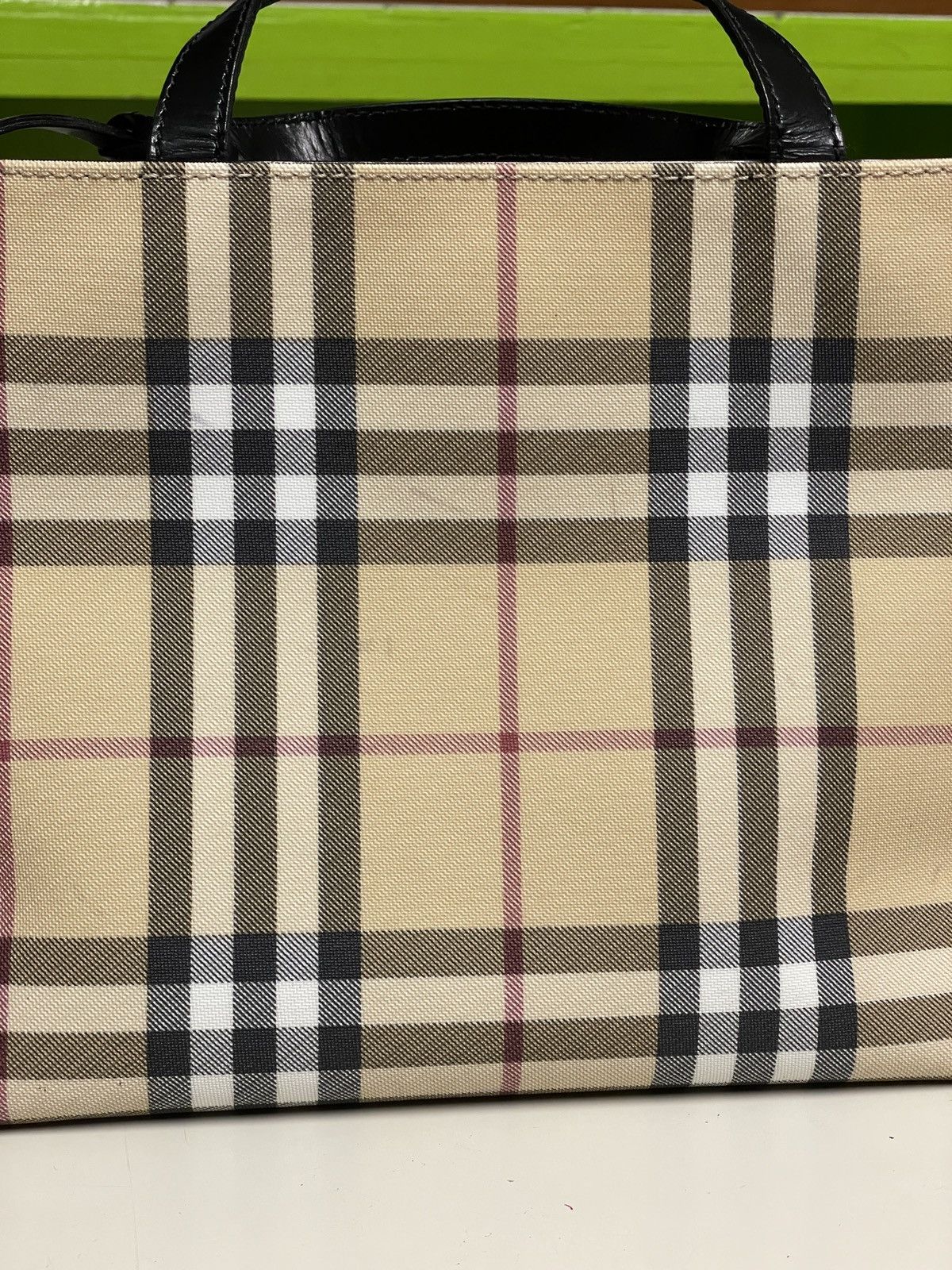 Burberry VTG BURBERRY Nova Check Leather-Canvas Tote Hand Bag Purse S Size ONE SIZE - 17 Thumbnail