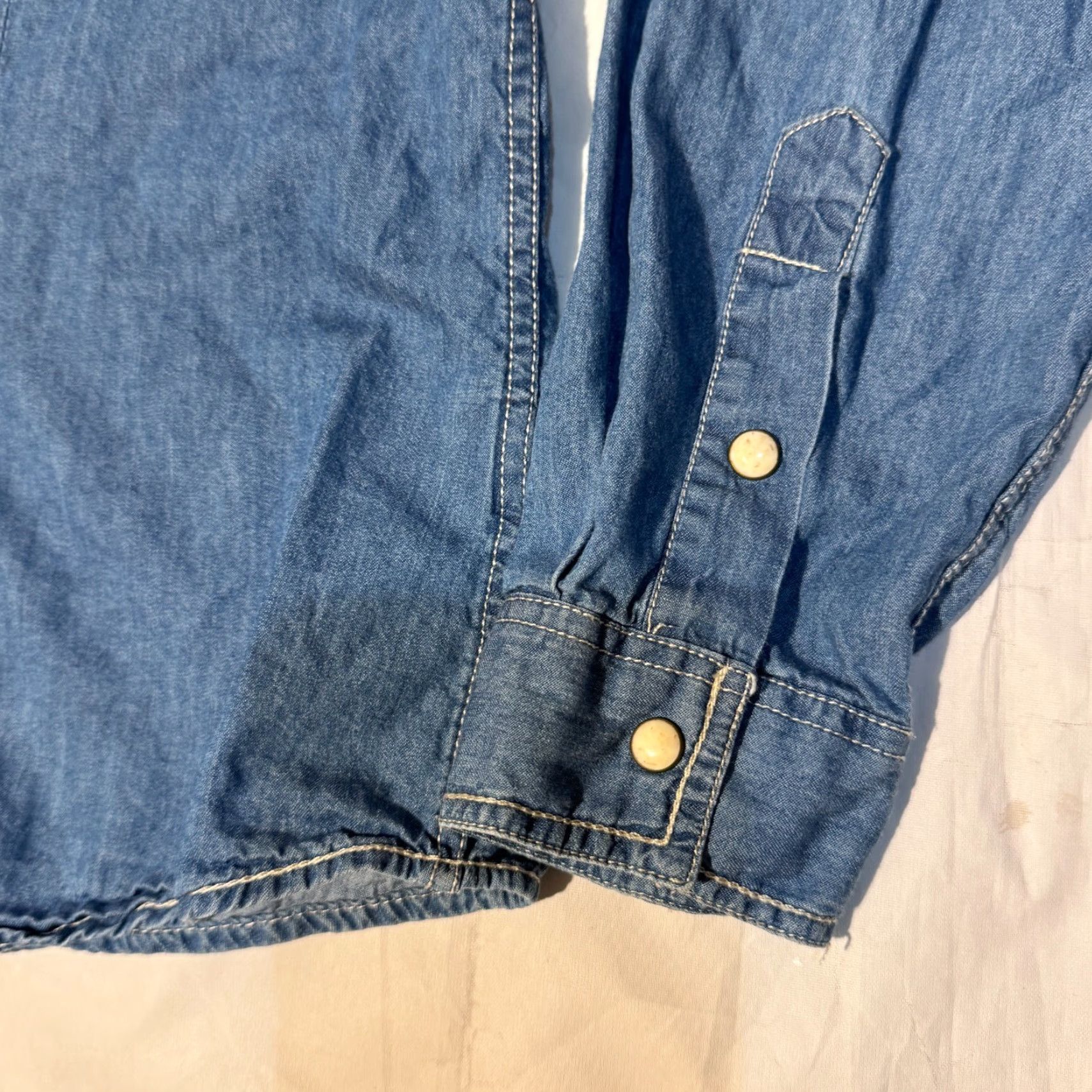 Vintage Panhandle Slim Shirt Denim Western Pearl Snap L Blue Plaid Long Sleeve Women's Regular Button-Up Collared Western Theme Vintage? No. Size L / US 10 / IT 46 - 3 Thumbnail