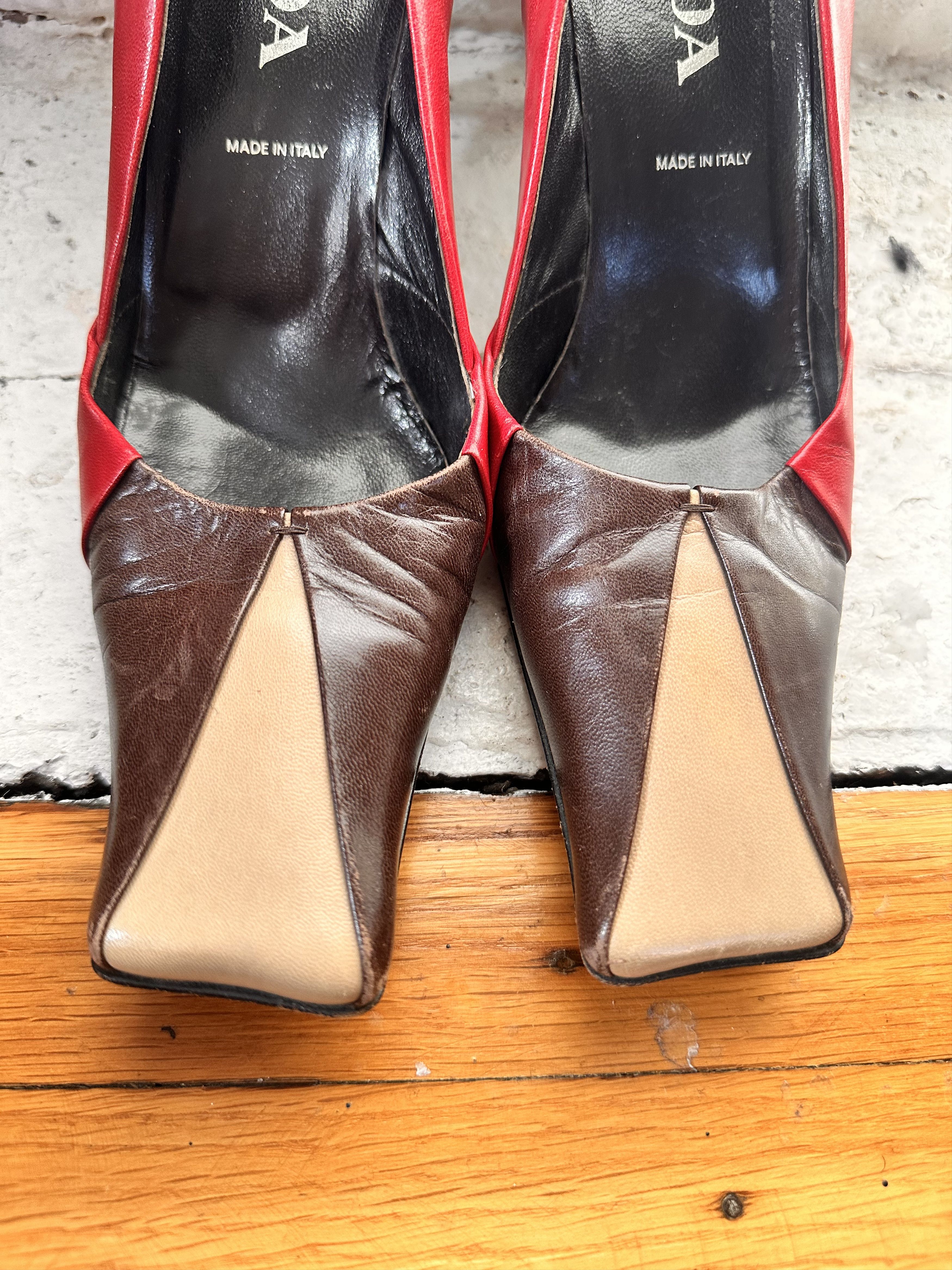 Prada VINTAGE PRADA BROWN RED SQUARED TOE HEELS _ 7.5 US Size US 7.5 / IT 37.5 - 10 Thumbnail