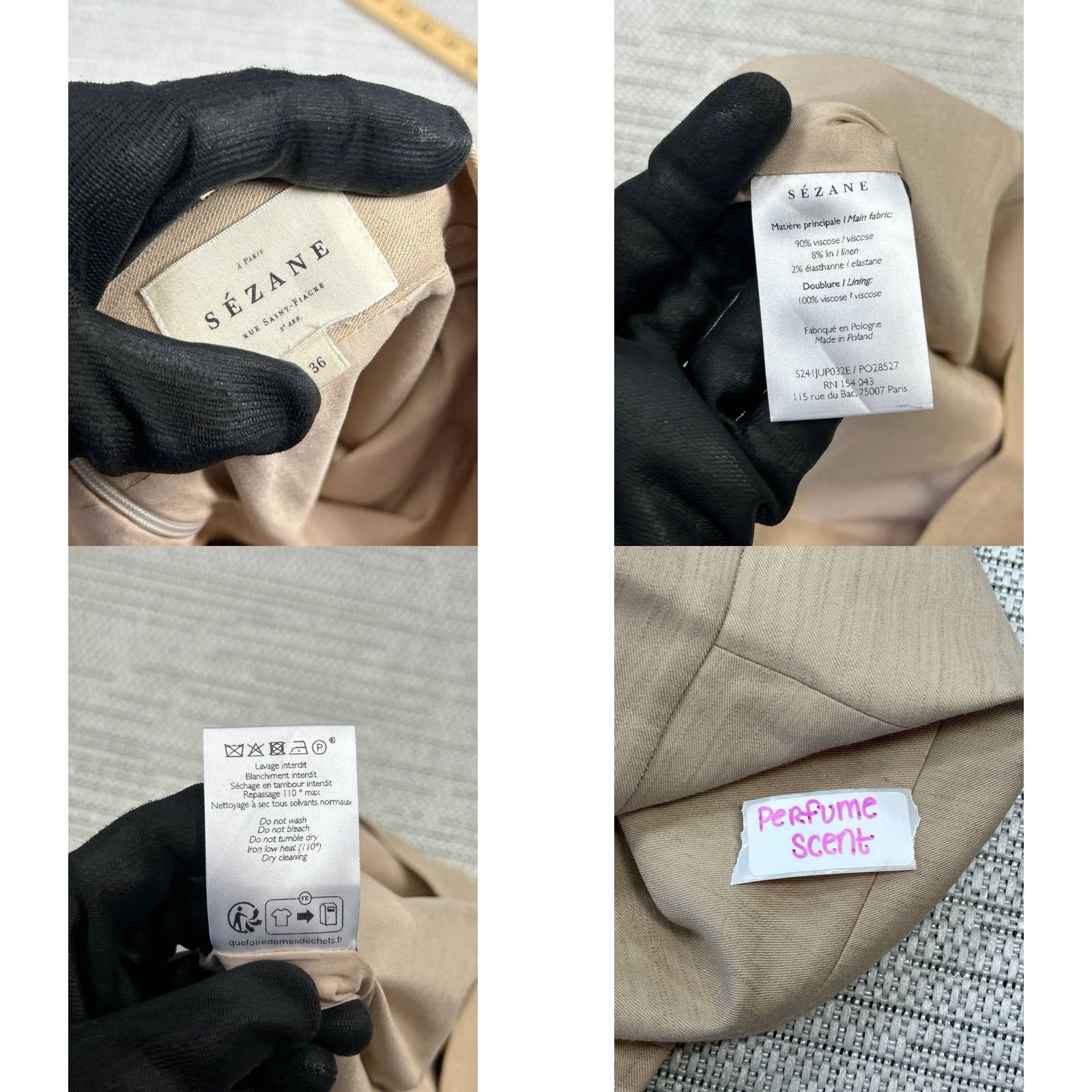 Vintage Sezane Pencil Skirt Womens 36 Beige Linen Stretch Front Slit Back Zip Formal Size 25" / US 0 / IT 36 - 8 Thumbnail
