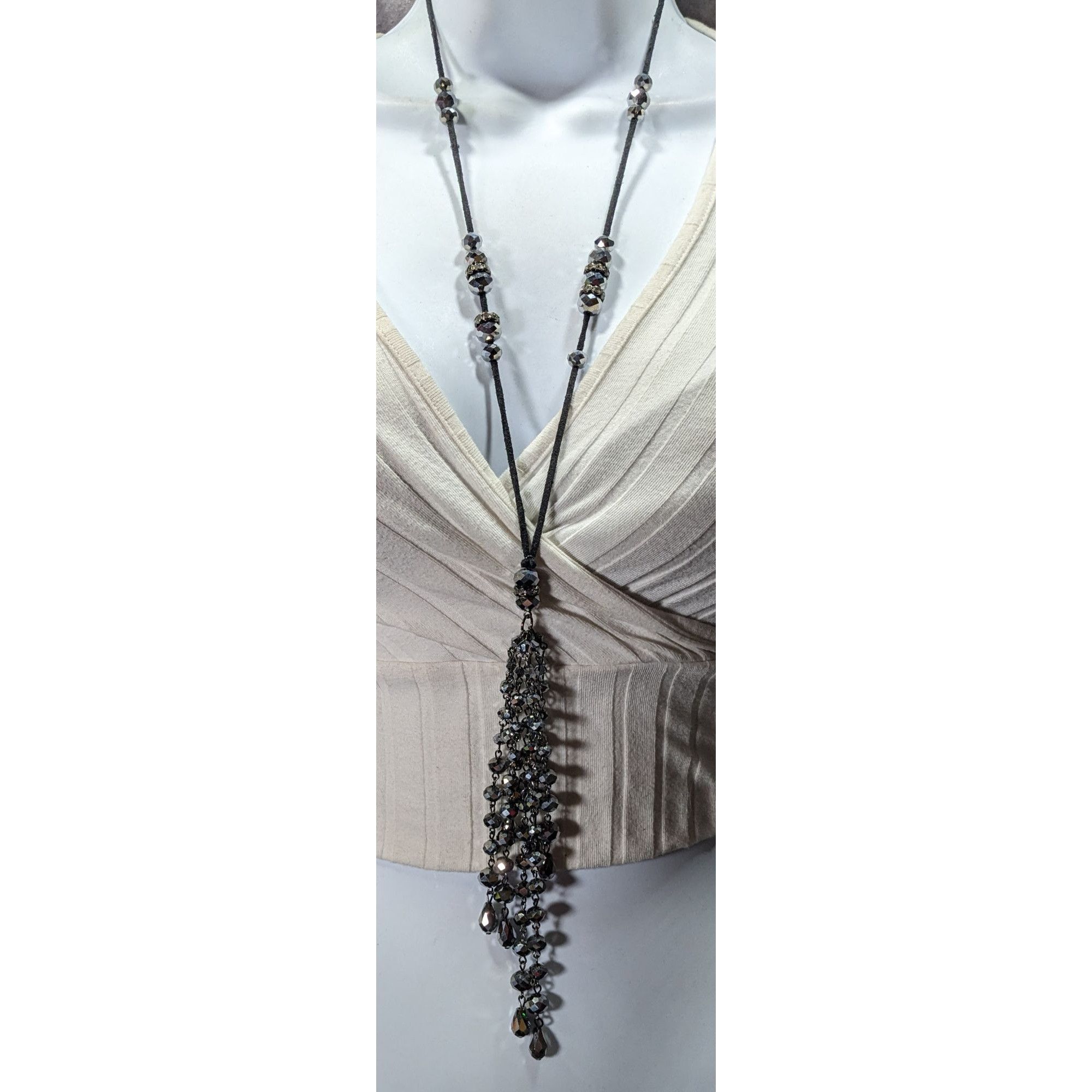 Other Glam Goth Mirror Finish Glass Beaded Tassel Necklace Size ONE SIZE - 2 Thumbnail