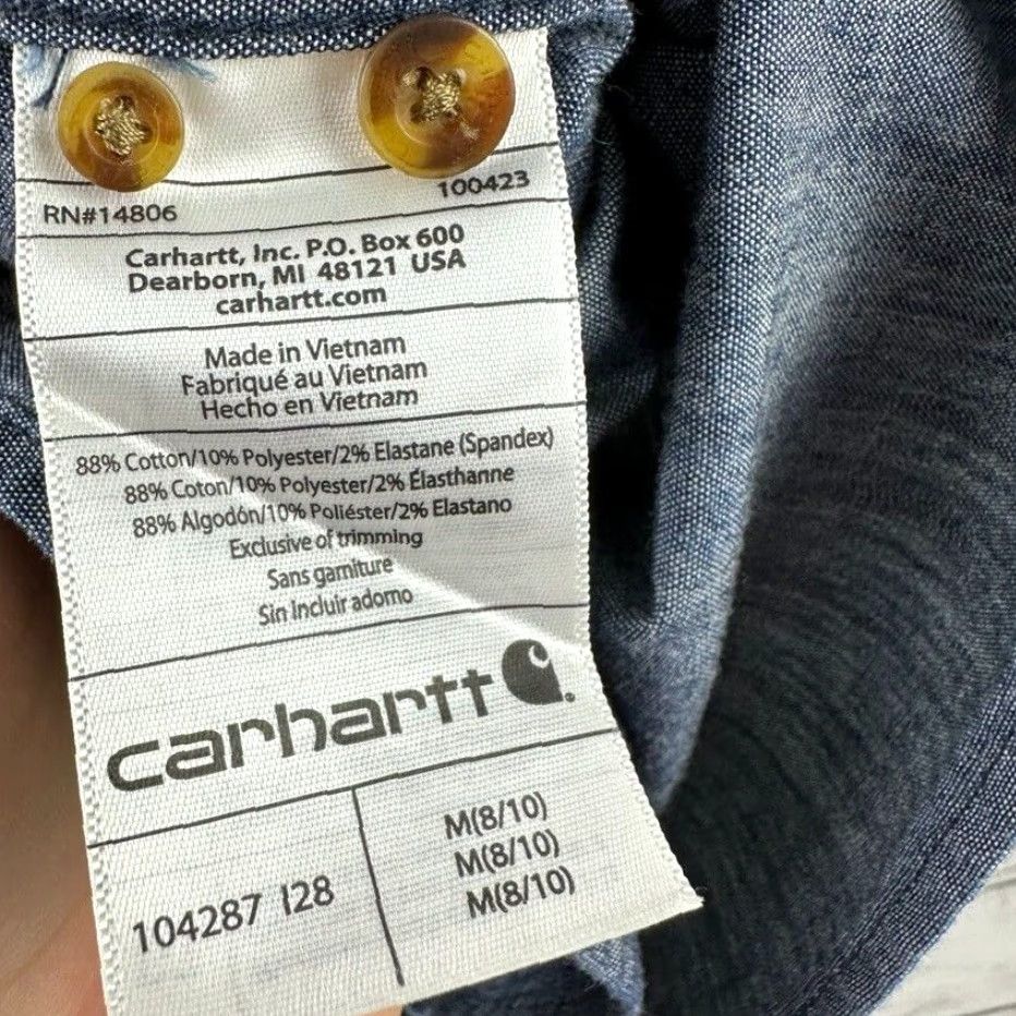 Carhartt VINTAGE Carhartt Shirt Women’s Medium Blue Long Sleeve 1/4 Button Pullover Chambray 100% Cotton Back in Style Mens? No. Size M / US 6-8 / IT 42-44 - 7 Thumbnail