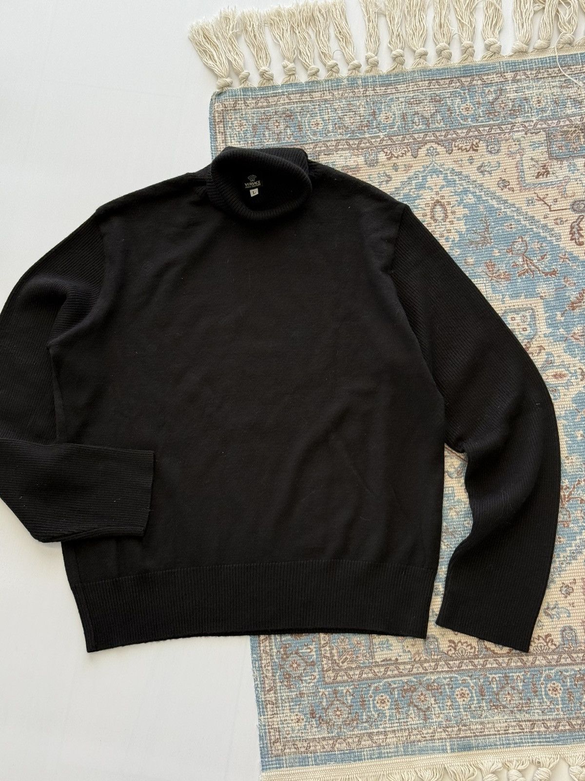 Versace Vintage Versace Jeans Couture Virgin Wool Black Sweater Size US L / EU 52-54 / 3 - 1 Thumbnail