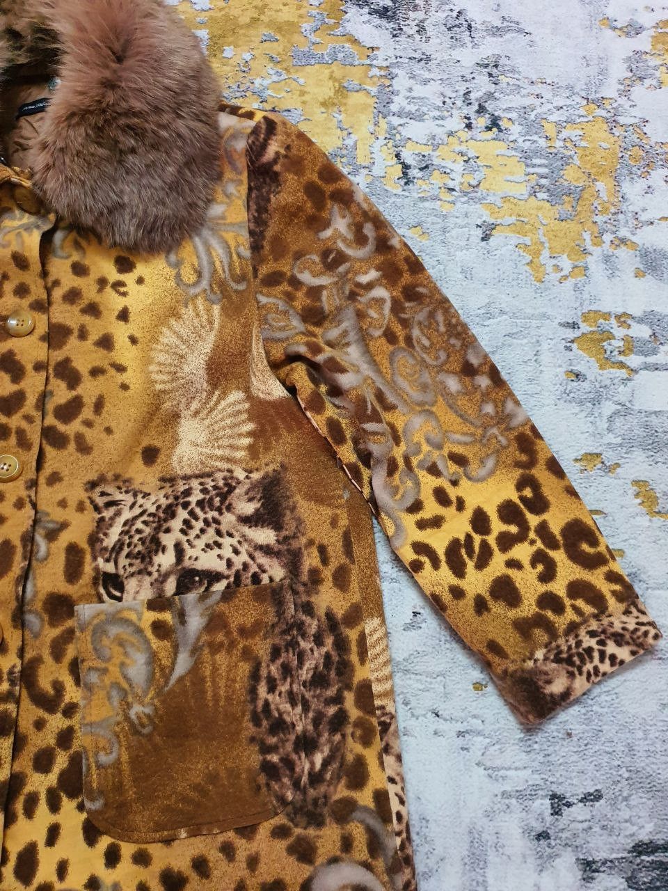 Vintage vintage 90s leopard print faux fur collar coat Size L / US 10 / IT 46 - 6 Thumbnail