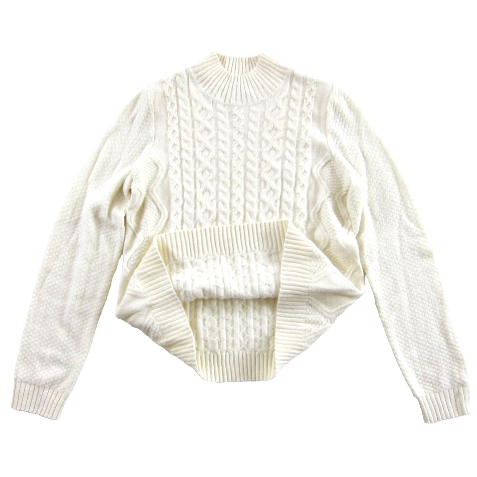 J. Jill J. Jill Sweater Cotton Knit Mock Neck Cable Knit Ivory Small Womens Pullover, 53% cotton 47% nylon, Machine Washable, Relaxed Fit, Vintage No Size S / US 4 / IT 40 - 5 Thumbnail