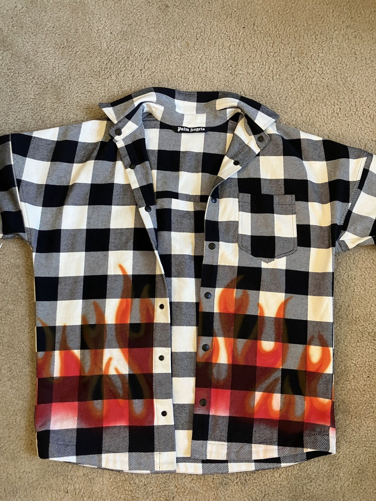Palm Angels Palm Angels Logo Flames Flannel - Black & White Size US M / EU 48-50 / 2 - 4 Thumbnail