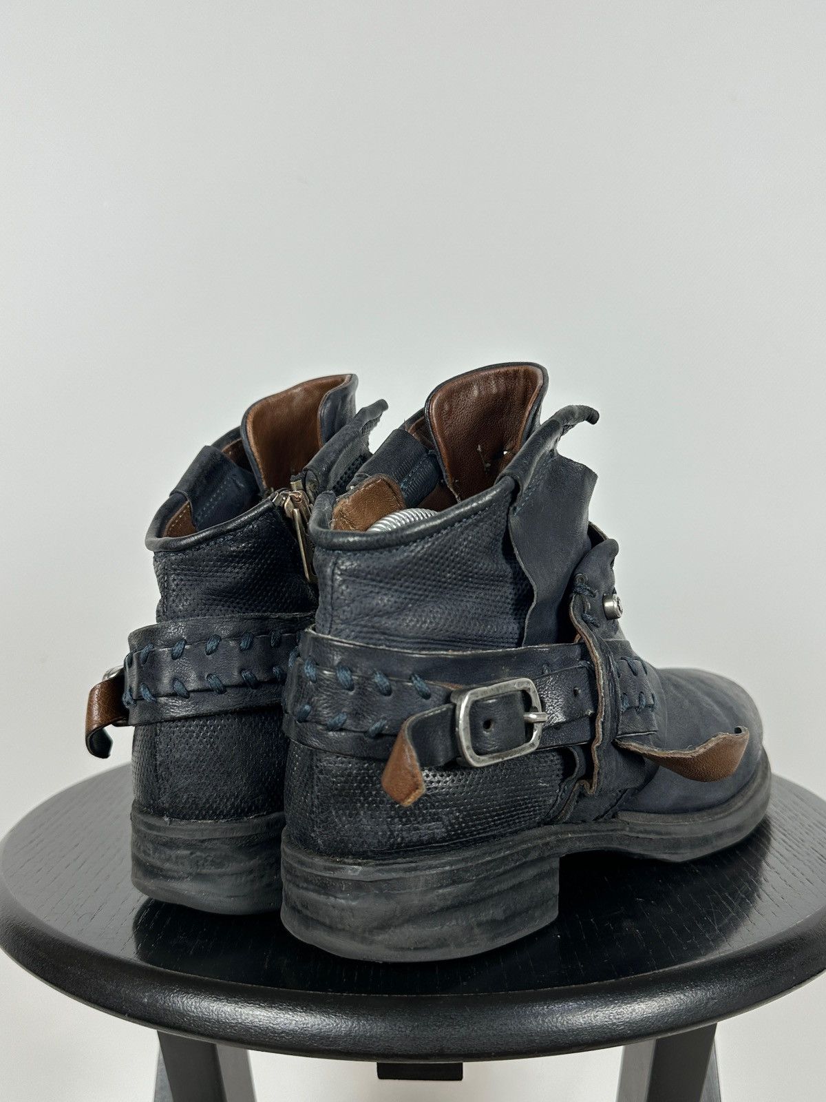 A.S.98 A.S.98. Airstep Navy Blue Leather Biker Ankle Boots Size US 8 / IT 38 - 3 Thumbnail