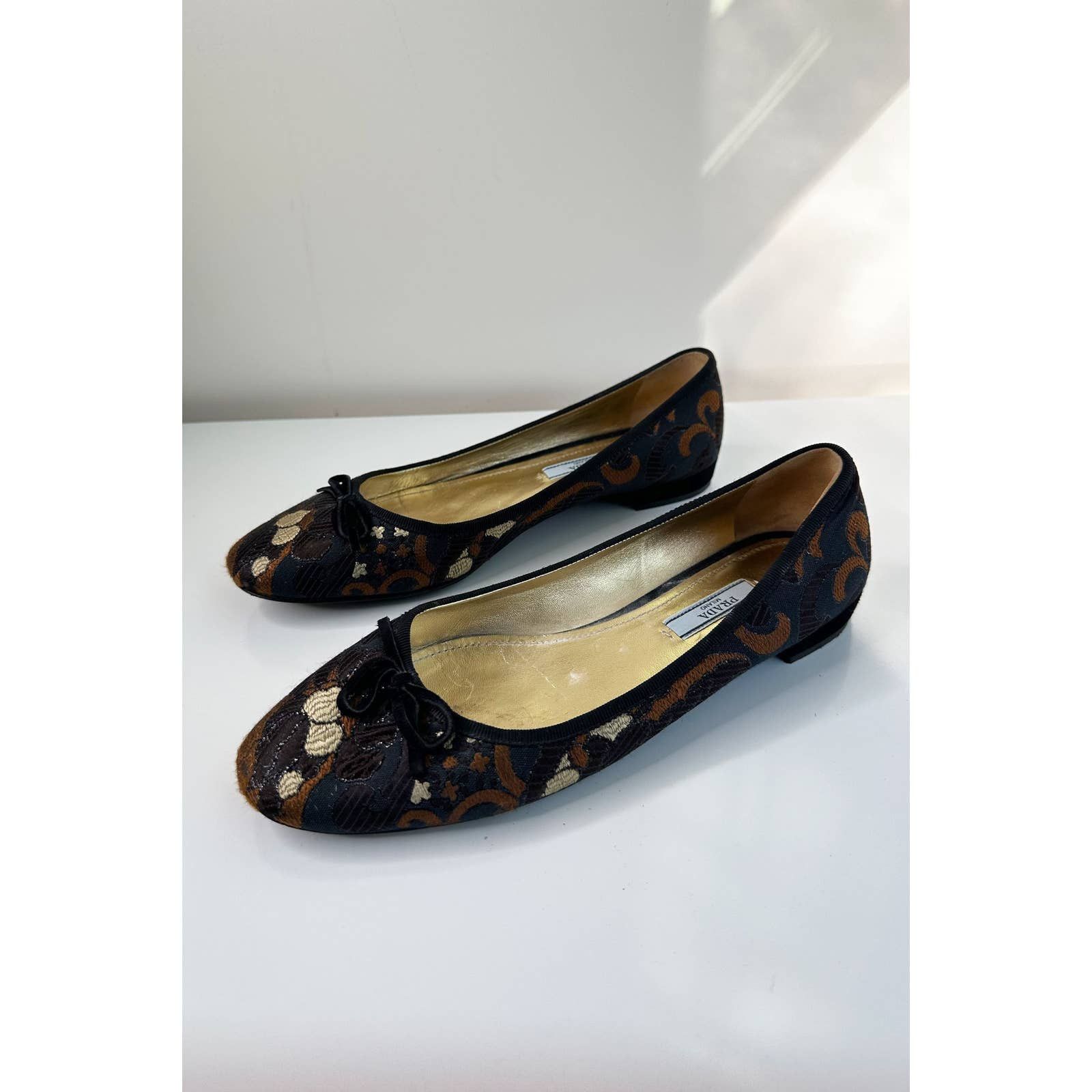 image of Vintage Prada Silk Brocade Ballerina Flats Size 38 in Black, Women's
