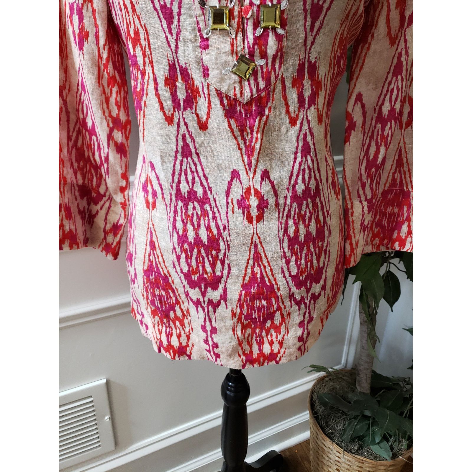 Jones New York Jones New York Signature Top S Beige Pink Ikat Print Linen Size S / US 4 / IT 40 - 4 Thumbnail
