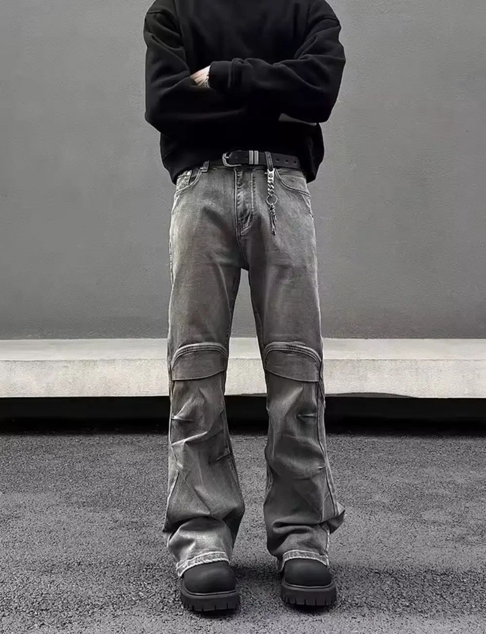 Japanese Brand Ropa Y2K Streetwear Vintage Grey Pleated Flare Jeans Pants Size US 34 / EU 50 - 3 Thumbnail
