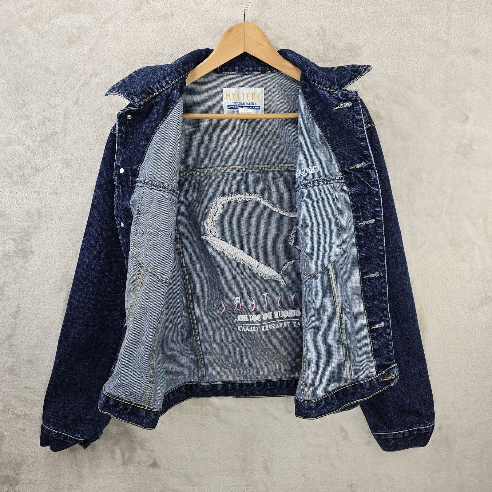 Other Vintage Mystere Cirque Du Soleil Denim Jean Jacket Large Size L / US 10 / IT 46 - 9 Thumbnail