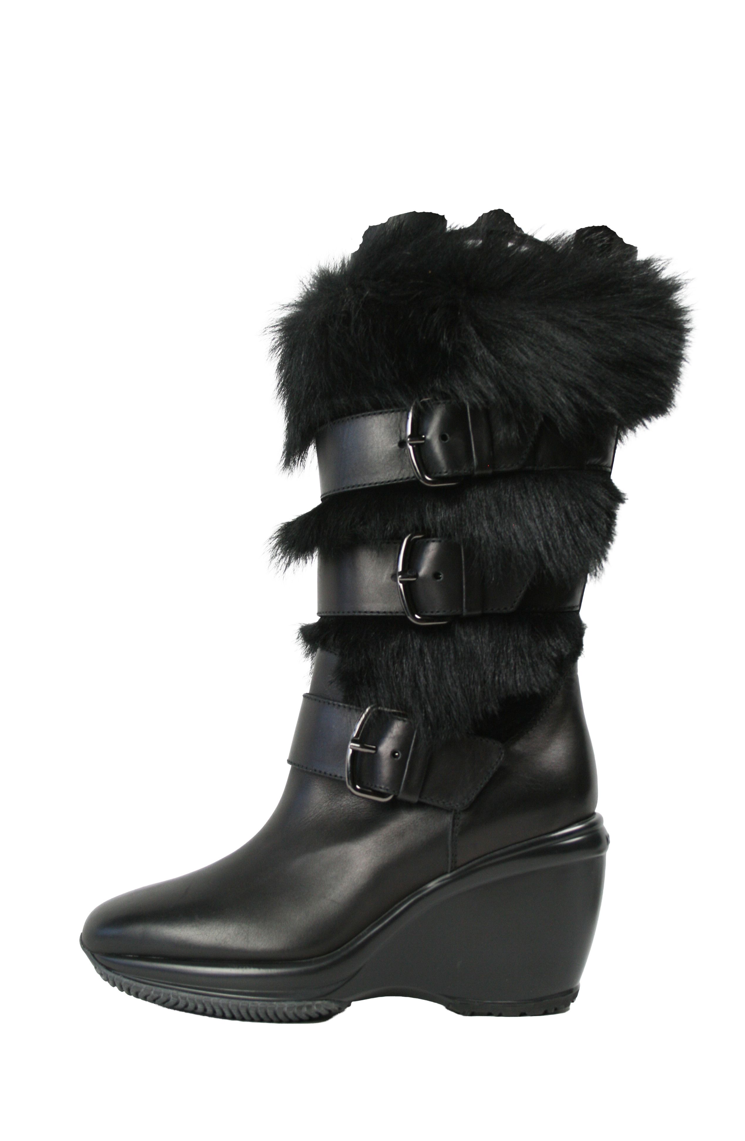 Hogan Y2K Wedge Fur Straps Boots Size US 9 / IT 39 - 1 Thumbnail