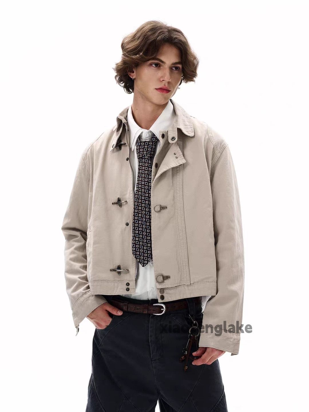 Unisex washed patchwork yuppie military cargo jacket