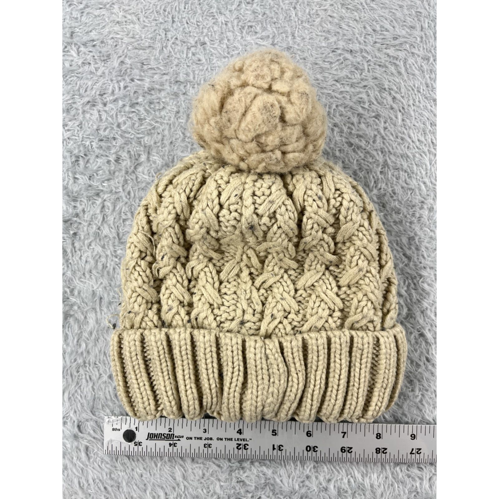 Vintage Page One Beanie Toque Hat Womens One Size Beige 100% Acrylic Lined Knit Ski Pom Size ONE SIZE - 5 Thumbnail