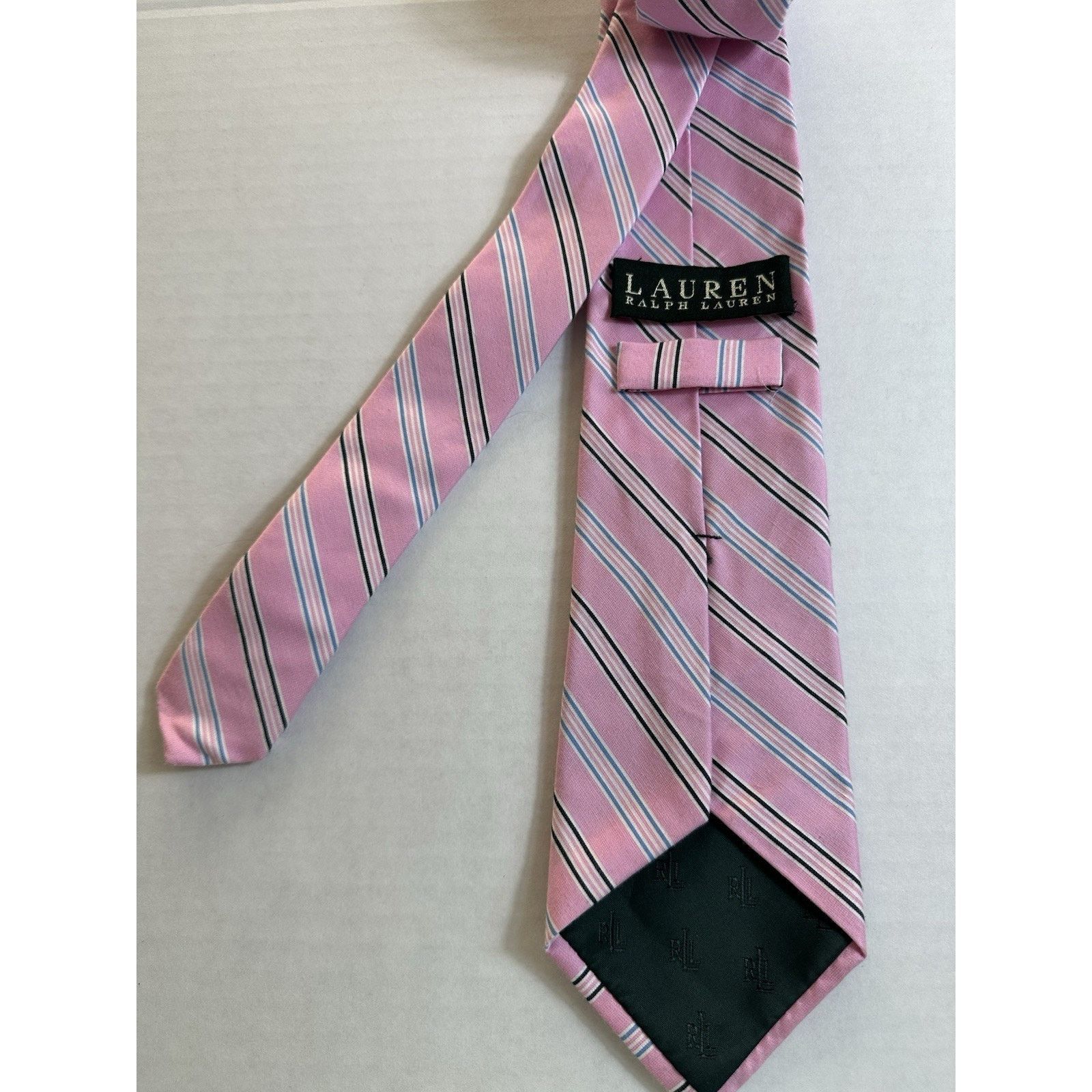 Lauren Ralph Lauren Lauren Ralph Lauren Neck Tie Pink Striped Silk/Cotton Preppy Size ONE SIZE - 4 Thumbnail