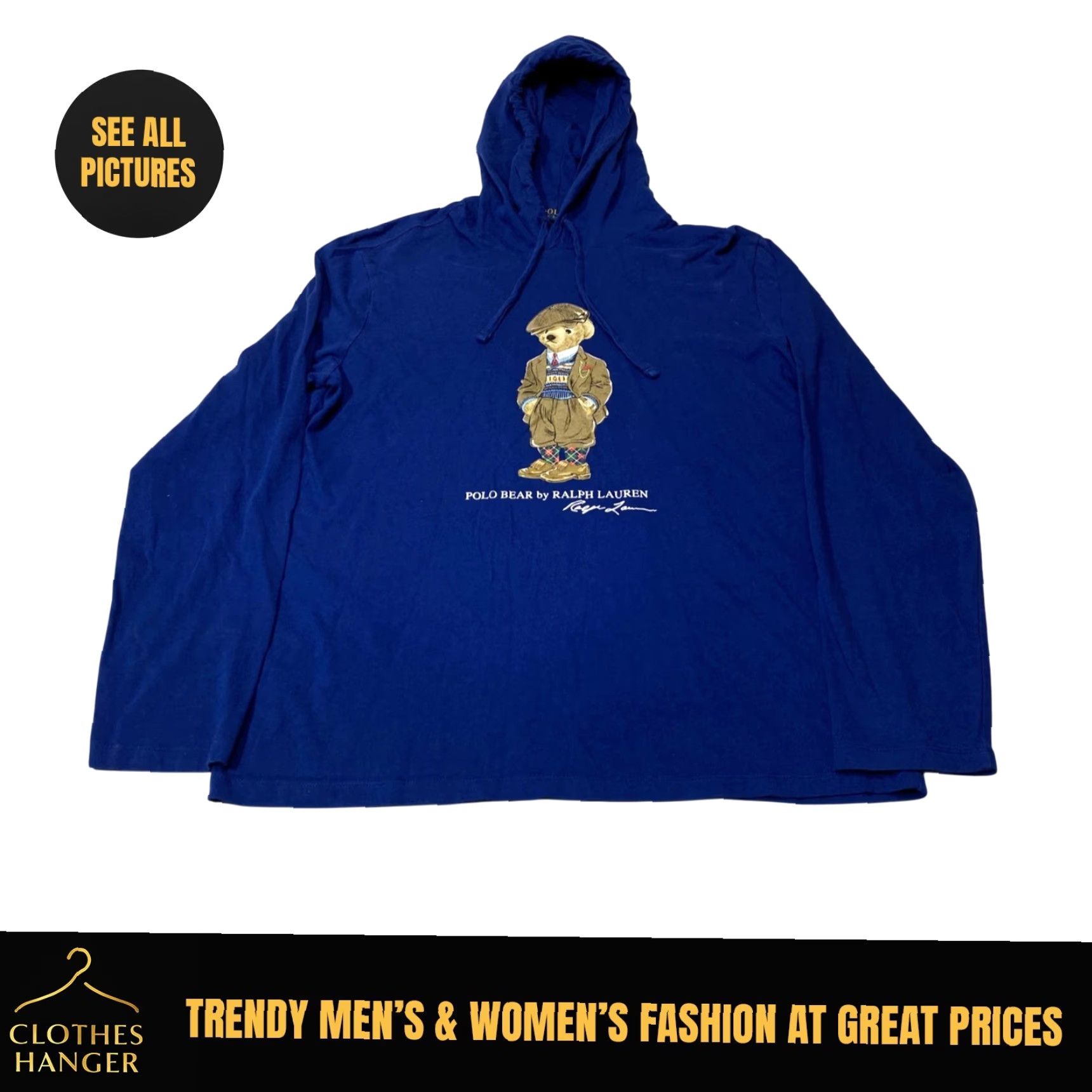 Polo Ralph Lauren Polo Ralph Lauren Hoodie Mens Medium Blue Polo Bear with Hat Pullover Sweatshirt Size US M / EU 48-50 / 2 - 2 Thumbnail