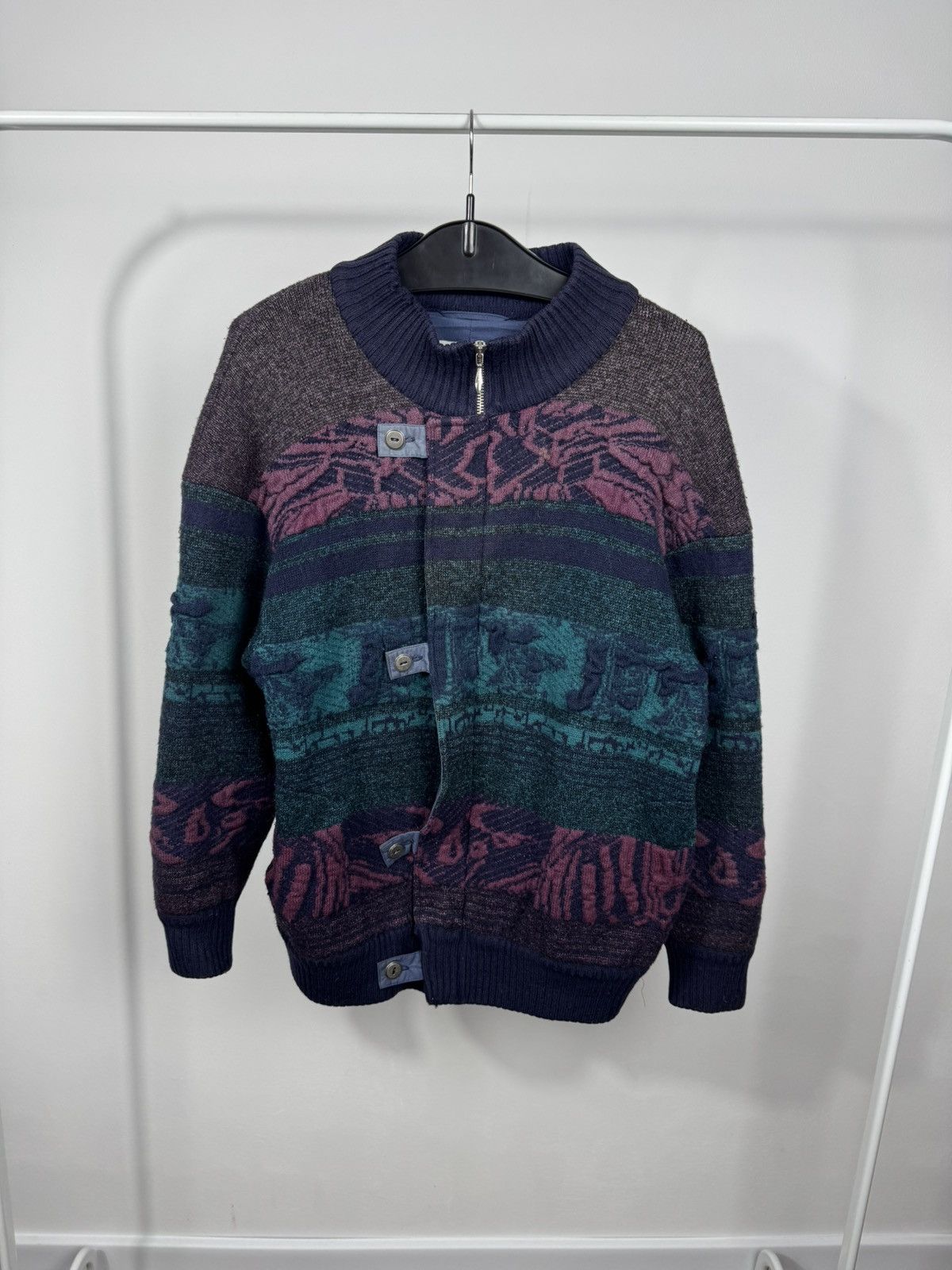 Other Vintage Abstract Pattern Knit Bomber Jacket Wool Blend 50 Size US XL / EU 56 / 4 - 1 Thumbnail