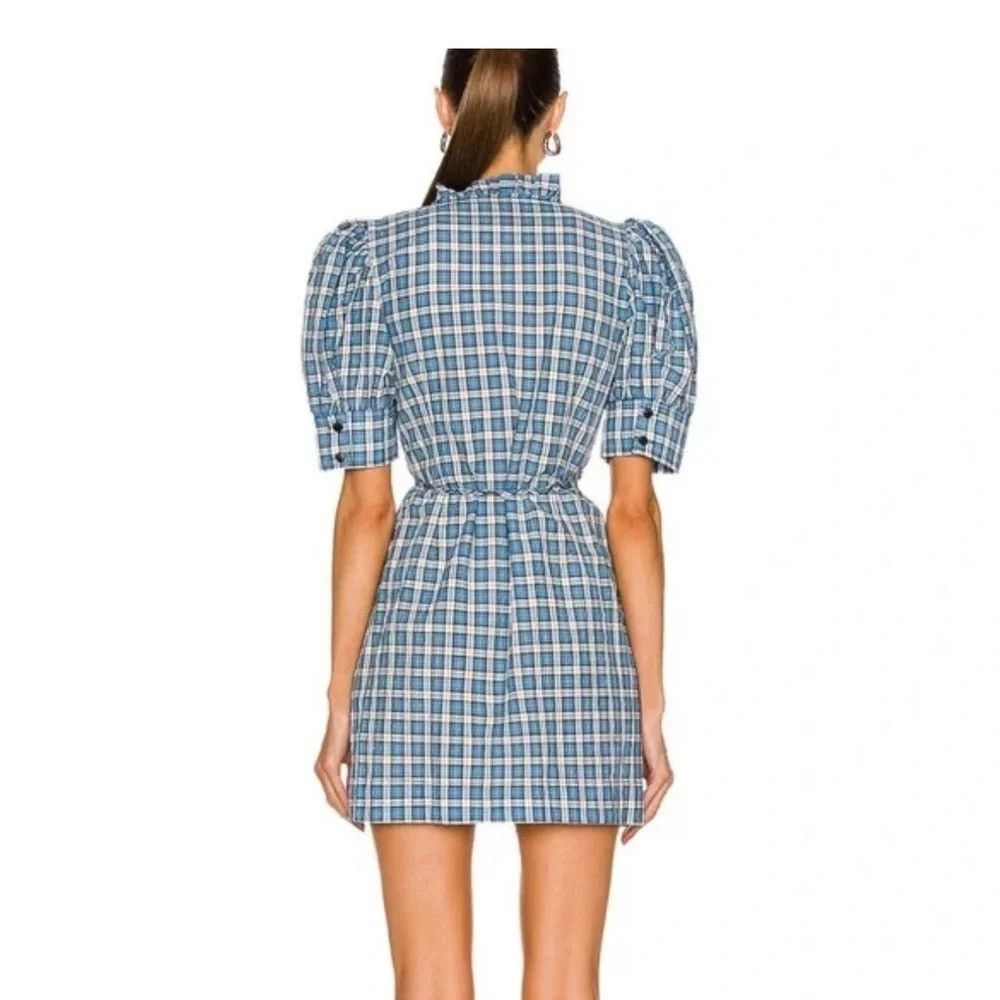 Ganni Ganni Seersucker Check Wrap Mini Dress Azure Blue XS NWT Size XS / US 0-2 / IT 36-38 - 4 Thumbnail