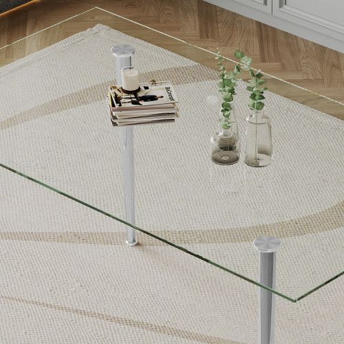 Designer × Homemade 0.32" Thick Tempered Glass Top Dining Table with Silver Stai Size US L / EU 52-54 / 3 - 8 Thumbnail