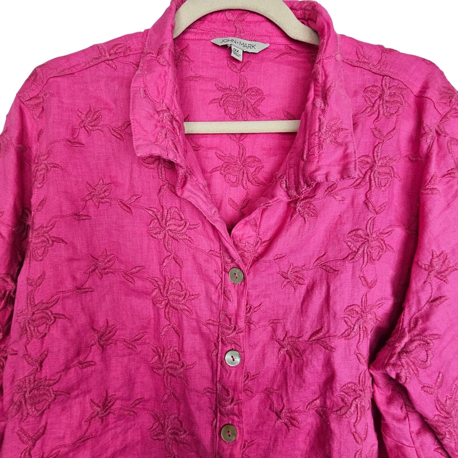 John Mayer John Mark Womens Happy Daz Floral Embroidered Linen Tunic Size XL / US 12-14 / IT 48-50 - 2 Thumbnail