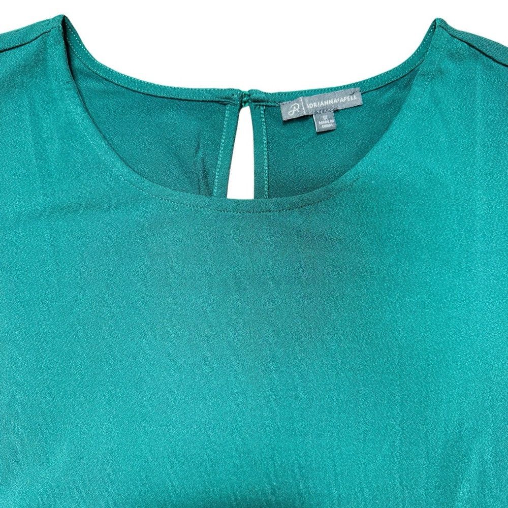 Adrianna Papell Adrianna Papell Green Clip Dot Pleated Short Sleeve Top Siz Size XL / US 12-14 / IT 48-50 - 7 Thumbnail