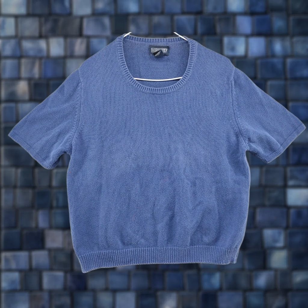 Lands' End Lands' End Knit Short Sleeve Pullover Sweater L 14/16 USA Made Blue 100% Cotton Womens Casual Knit Crew Neck Logo Vintage: No Size L / US 10 / IT 46 - 1 Thumbnail