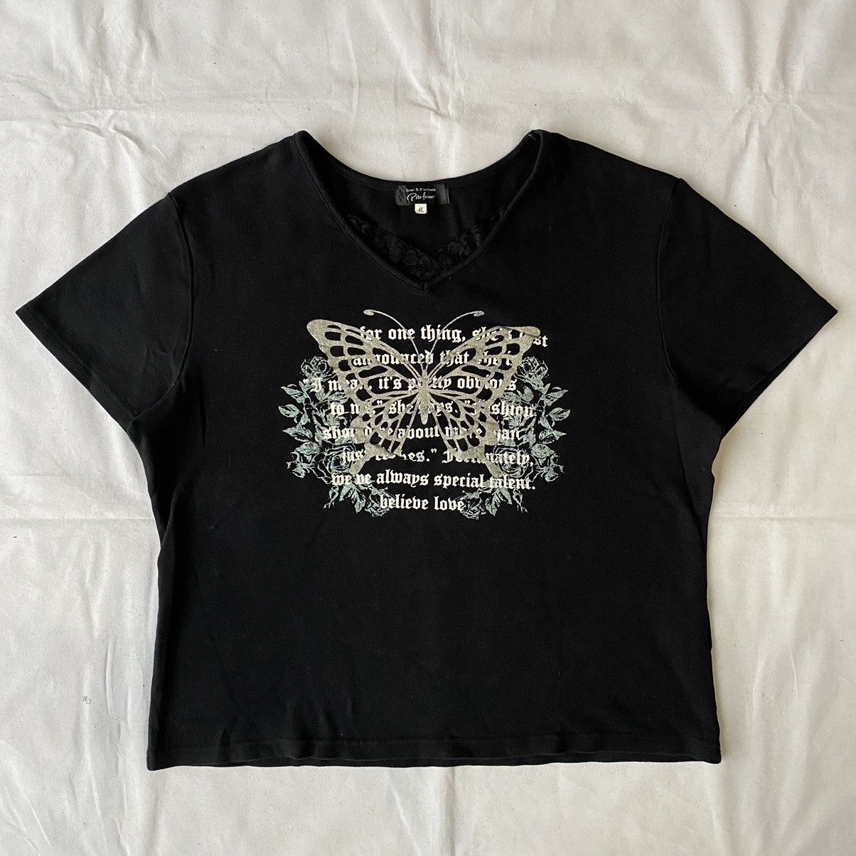 Japanese Brand Y2K Style Bloom Butterfly Poem Boxy Crop Tees Size L / US 10 / IT 46 - 2 Thumbnail
