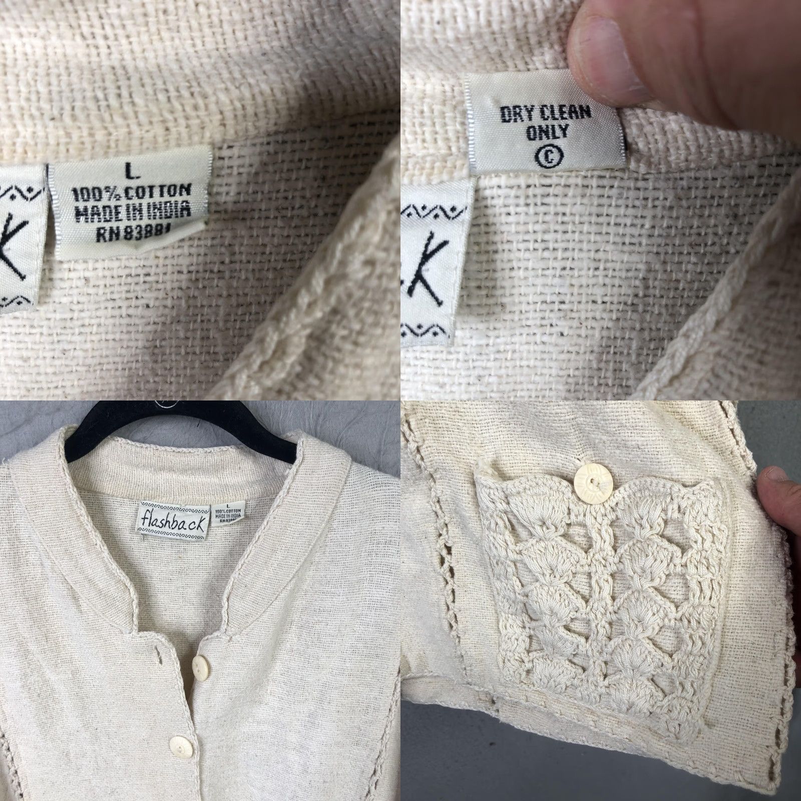 Vintage VINTAGE Flashback Cardigan Sweater Womens L Ivory Button Front Crochet Granny Core Size L / US 10 / IT 46 - 8 Thumbnail