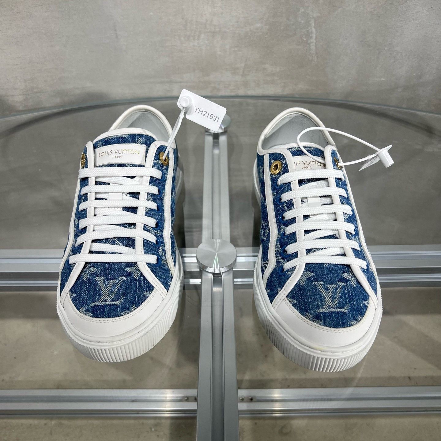 Louis Vuitton Louis Vuitton Blue Denim Monogram Sneakers Size US 7.5 / IT 37.5 - 1 Thumbnail