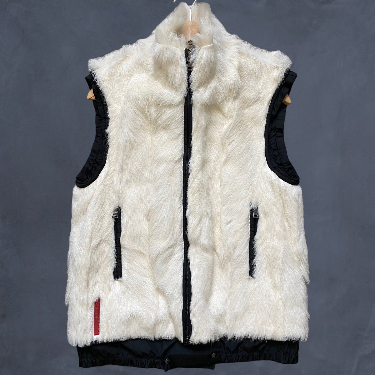 Pre-owned Archival Clothing Prada Sport Fur Vest F/w 1999 Jacket Nylon Red Tab Runway In White