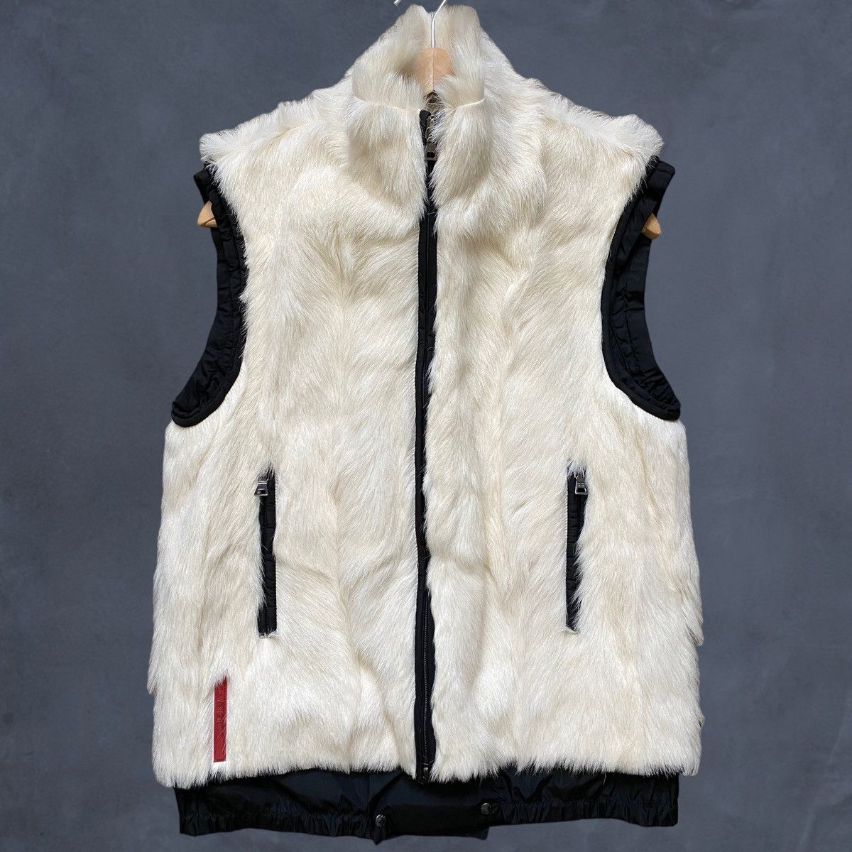 image of Prada Sport F/w 1999 Fur Vest Jacket Nylon Red Tab Runway in White, Men's (Size Medium)