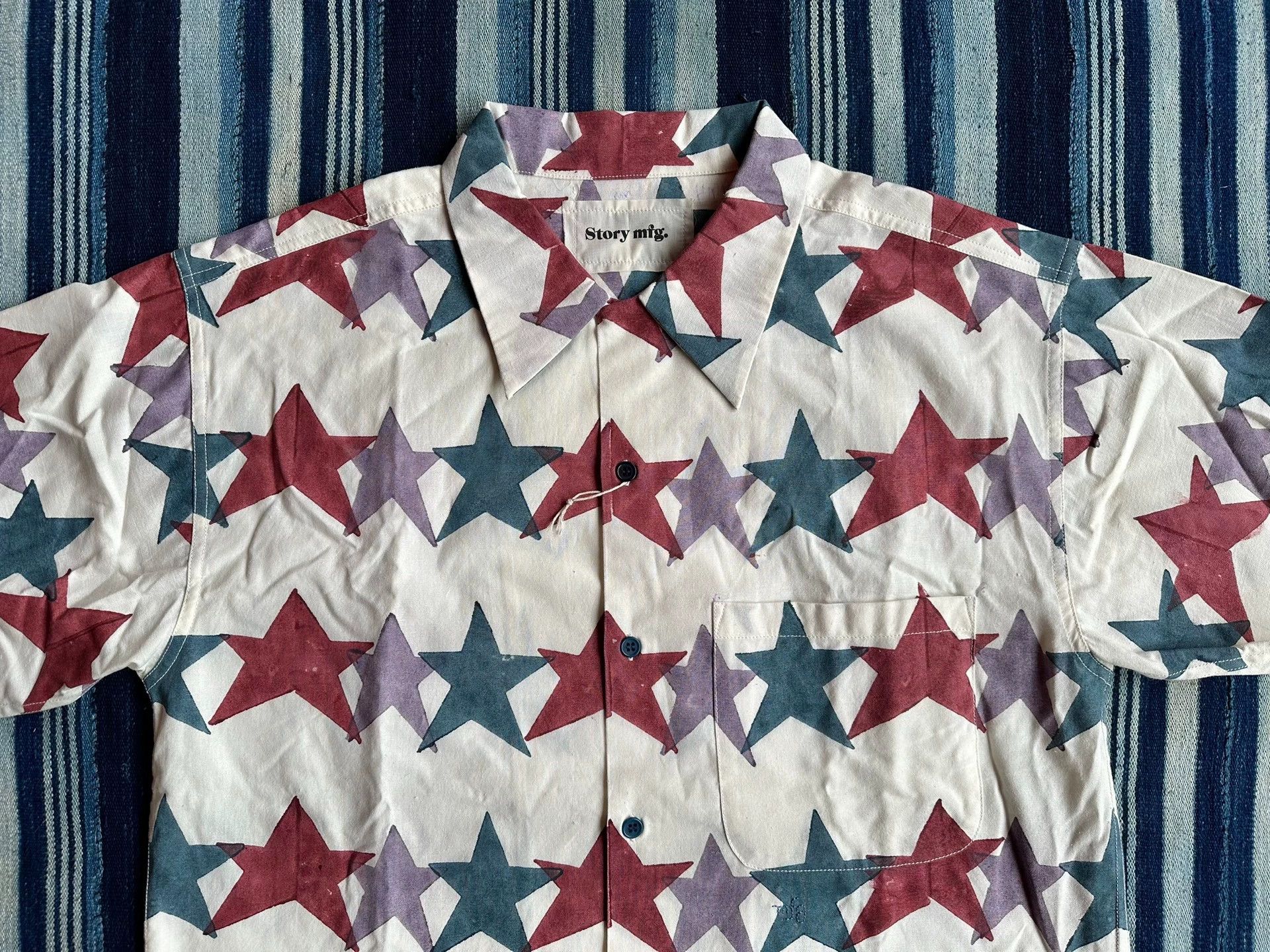 Story Mfg. Story mfg. Star Block Print Hand Dye Short-Sleeve Shirt Size US L / EU 52-54 / 3 - 3 Thumbnail