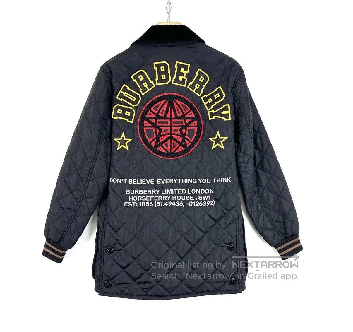 Burberry Black Quilted Jacket with Red Emblem - XXS. Size US XXS / EU 40 - 3 Thumbnail