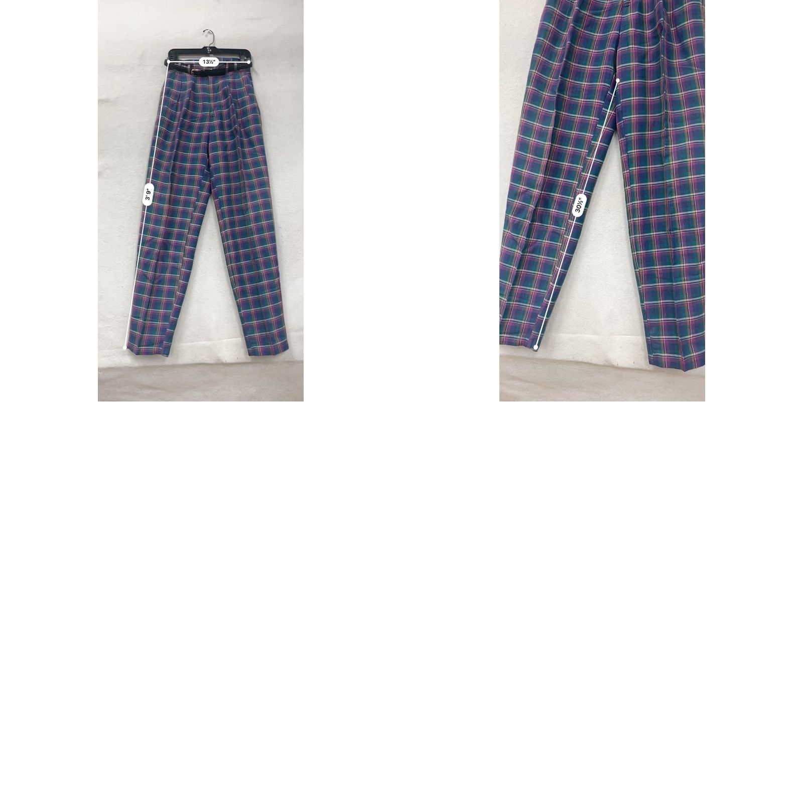Vintage VINTAGE Paris Sport Club Plaid High-Waisted Pants Womens 10 Purple Ramie Rayon Belt Size 32" / US 10 / IT 46 - 8 Thumbnail
