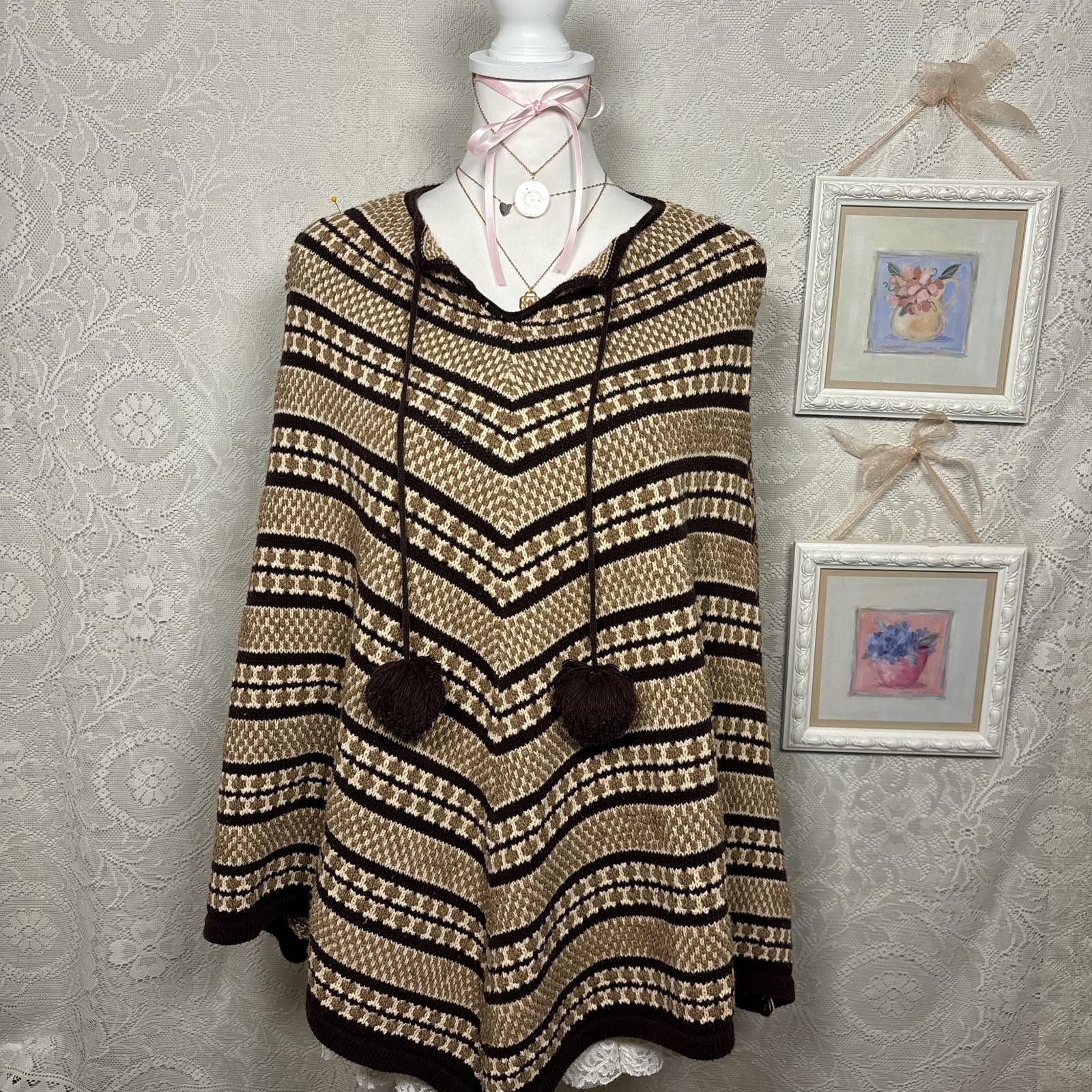 Other vintage y2k brown striped shaw with pom poms Size ONE SIZE - 5 Thumbnail