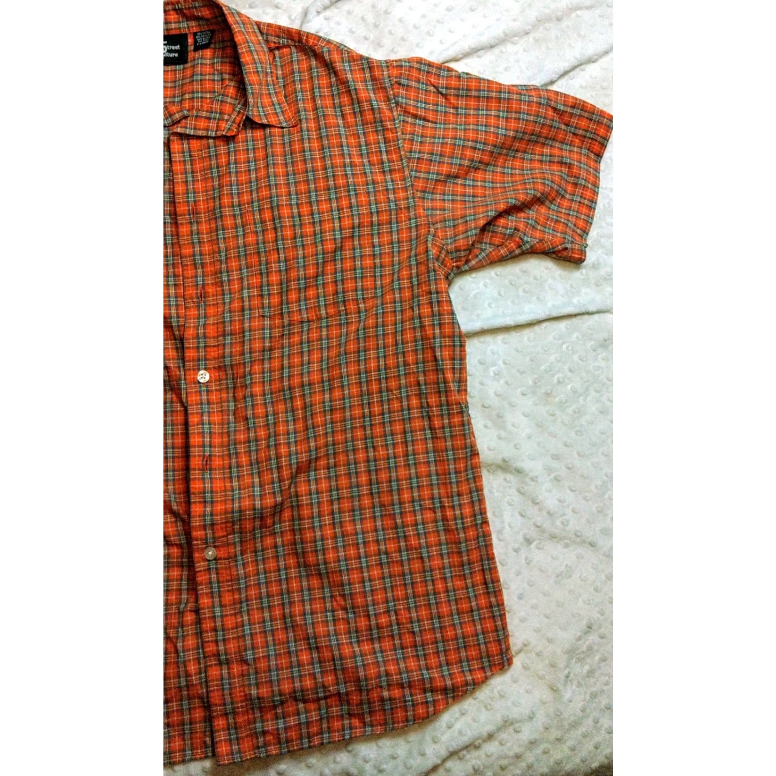 Vintage VINTAGE Street Culture Shirt XL Street Culture XL Short Sleeve Orange Plaid Button Up 90s Mens Size US XL / EU 56 / 4 - 2 Thumbnail