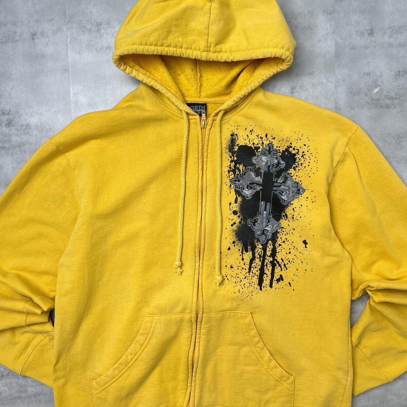 Other Y2K Gothic Cross 00s Yellow Hoodie Jacket Size US M / EU 48-50 / 2 - 7 Thumbnail