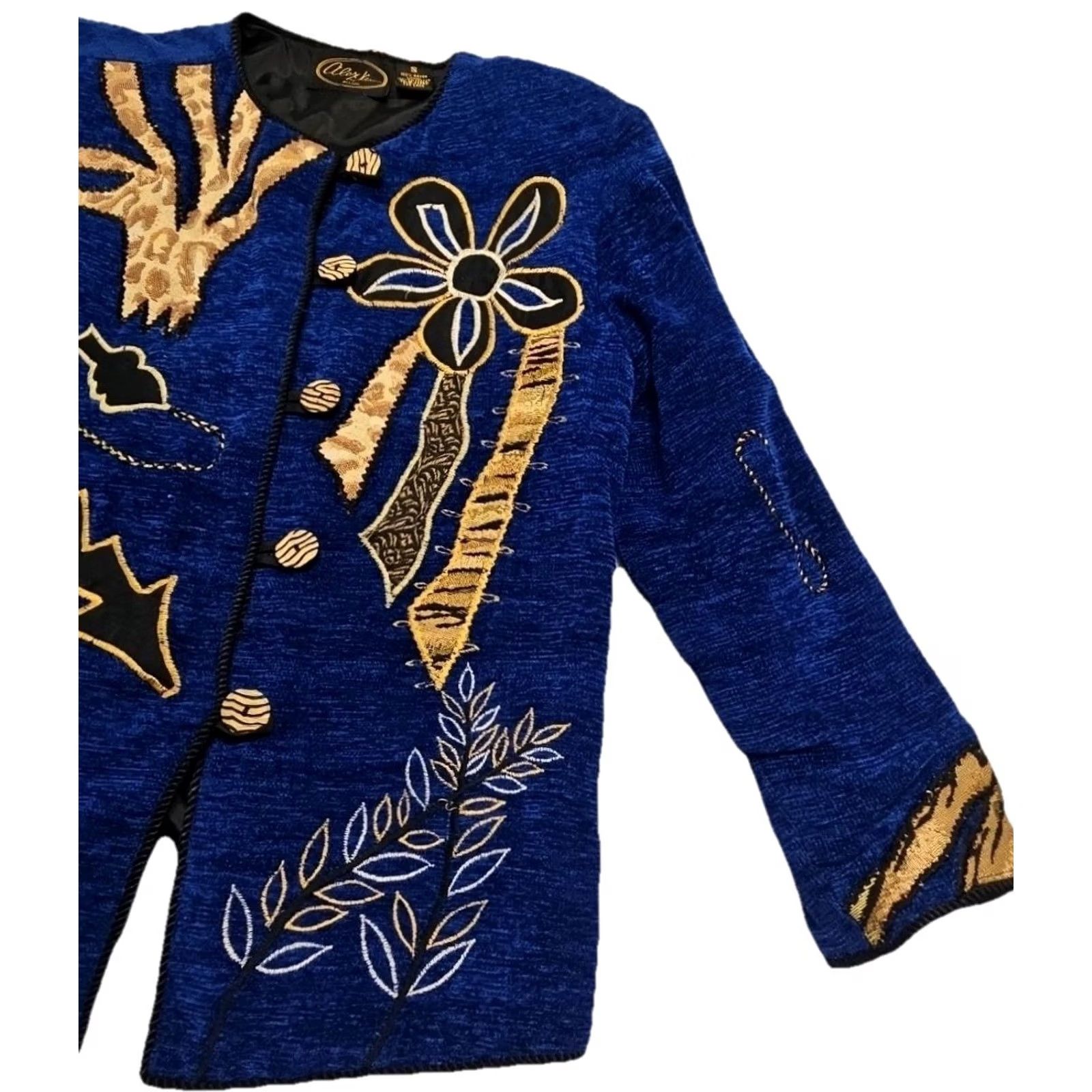 Vintage VINTAGE 90s Alex Kim Allure Art To Wear Jacket Blue Gold Embroidered Womens S Size S / US 4 / IT 40 - 5 Thumbnail