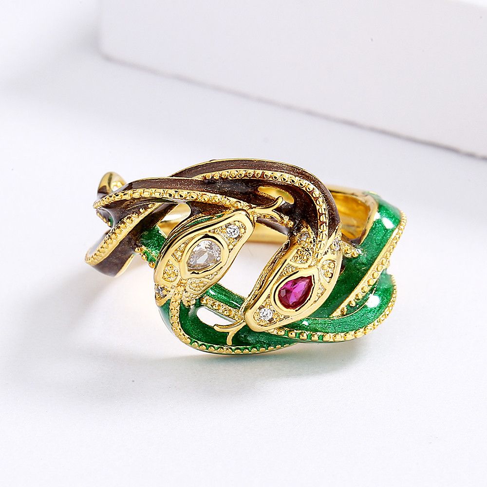 Jewelry Double Snake Winding Handmade Enamel Ring Size ONE SIZE - 5 Thumbnail