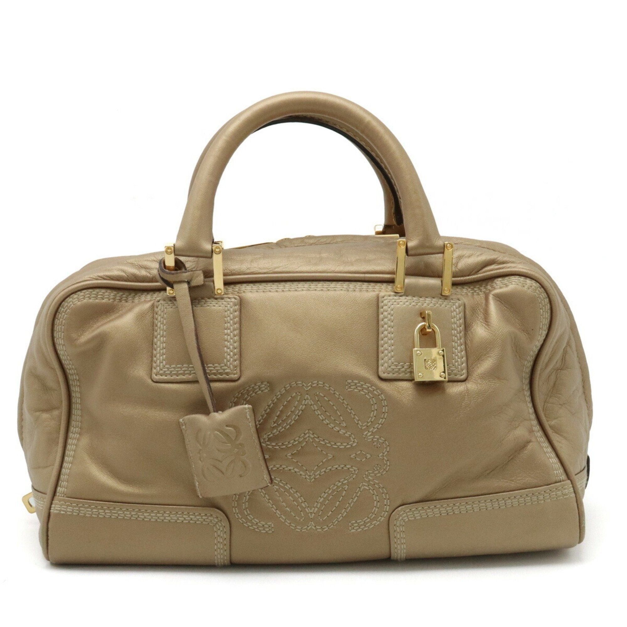 image of Loewe Amazona 28 Anagram Handbag Boston Bag Leather Gold, Women's