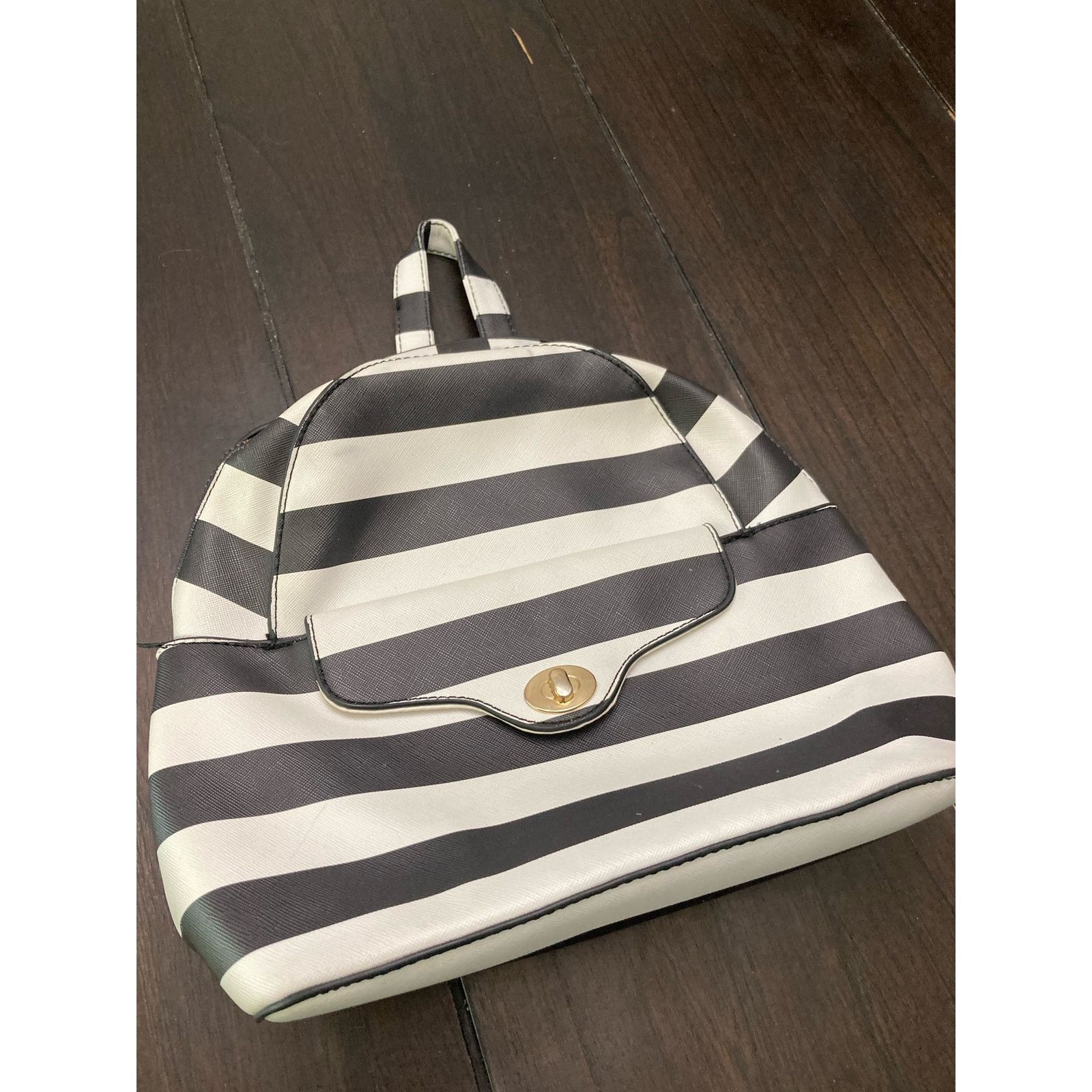 Other Under One Sky Vegan Leather Striped Backpack Black & White Size ONE SIZE - 4 Thumbnail