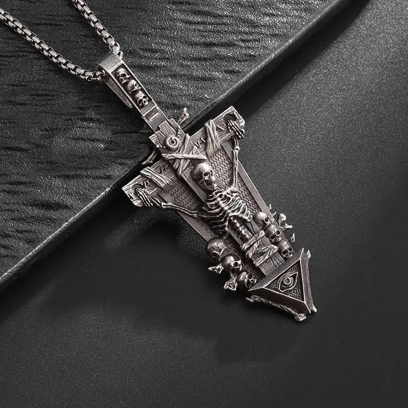 Jewelry Retro Cross Skull God's Eye Pendant Necklace Size ONE SIZE - 6 Thumbnail