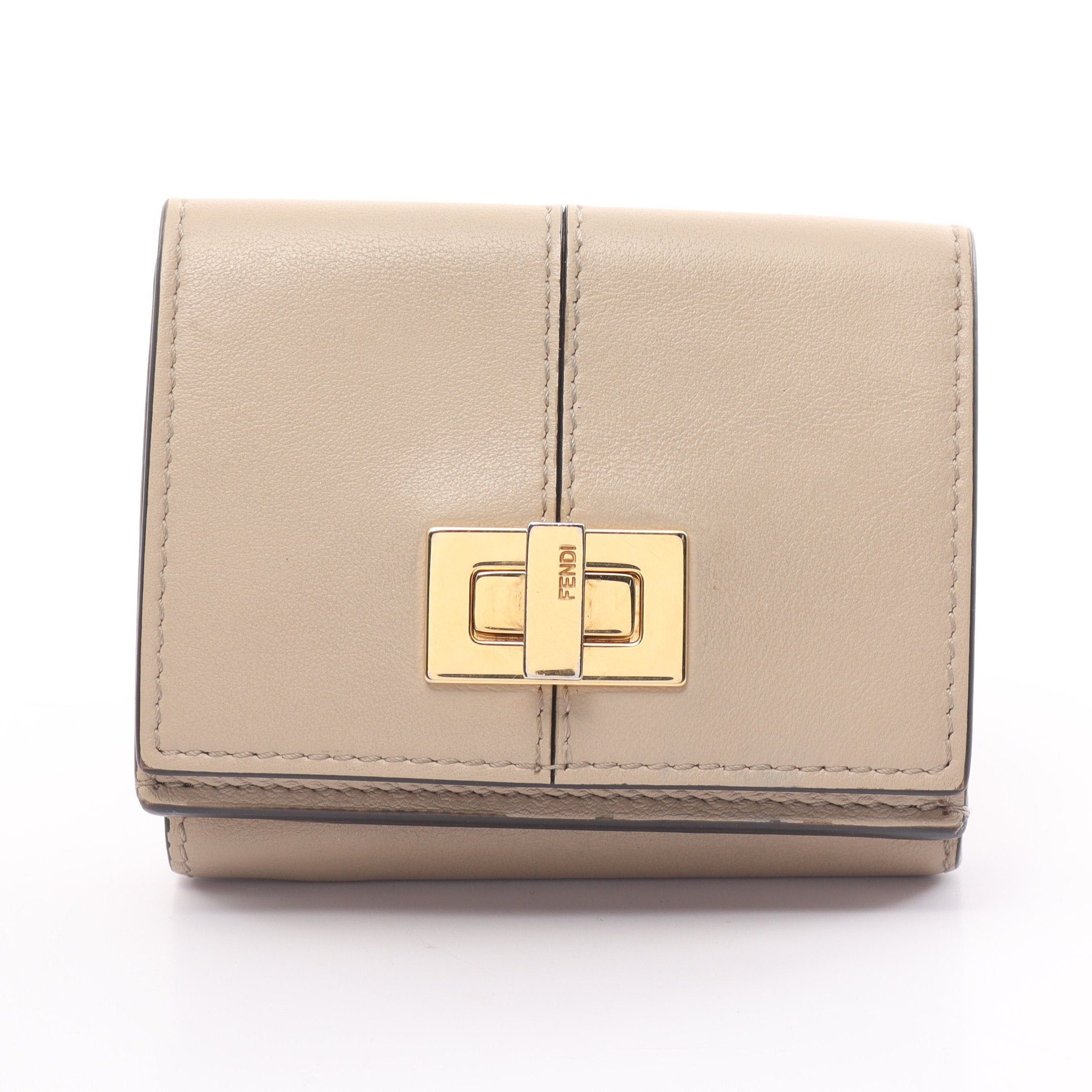 image of Fendi Micro Trifold Trifold Wallet Leather Beige, Women's