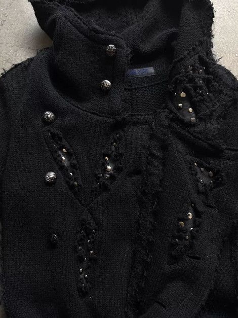 Other Kohshin Satoh 80s Studded Patchwork Lapel Knit Cardigan Size US XS / EU 42 / 0 - 8 Thumbnail