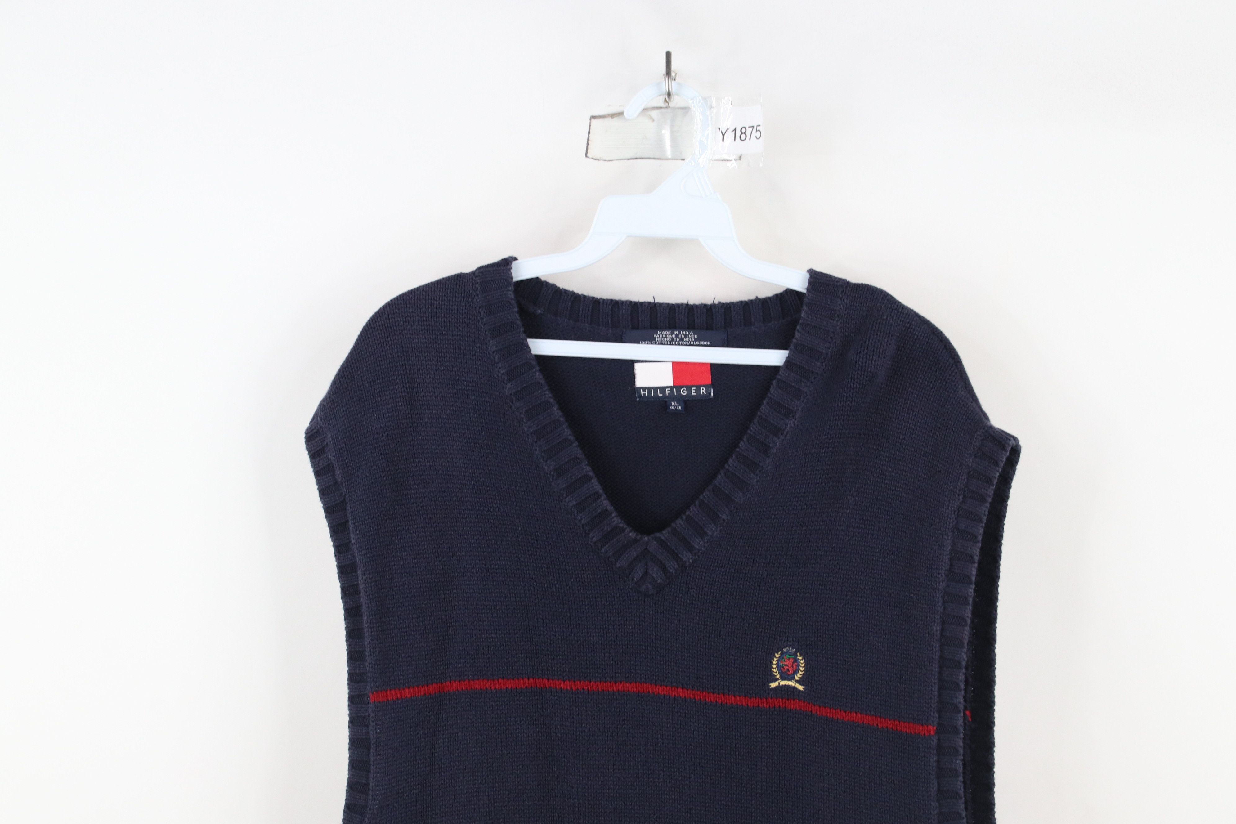 Tommy Hilfiger × Vintage Vintage 90s Tommy Hilfiger Crest Cotton Knit Sweater Vest Size US XL / EU 56 / 4 - 2 Thumbnail