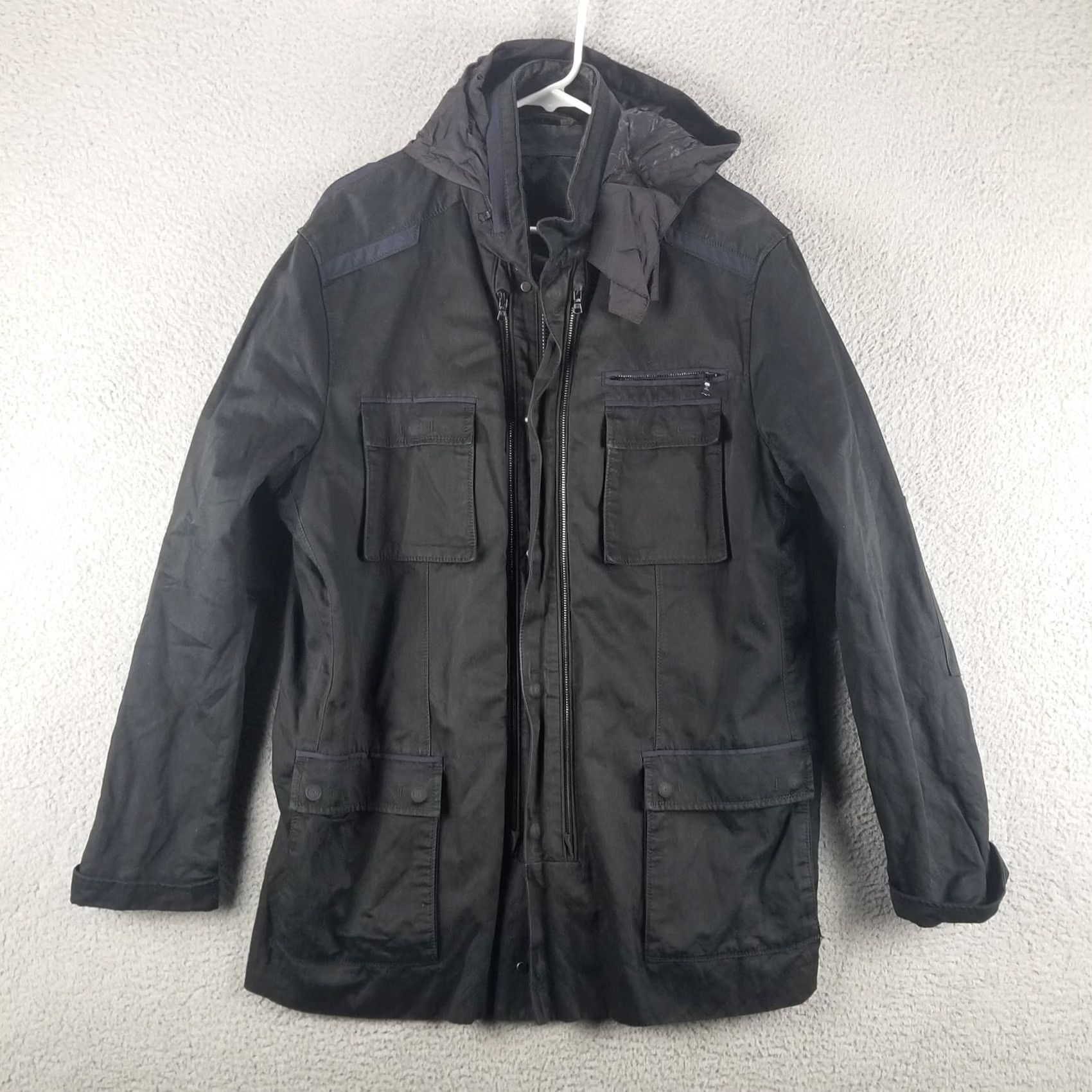 Elie Tahari ELIE TAHARI Jacket Woman XL Bryce Black Field Coat Outer Utility Zip Hooded Pockets Mid-Length Canvas Cotton Blend Size US XL / EU 56 / 4 - 2 Thumbnail
