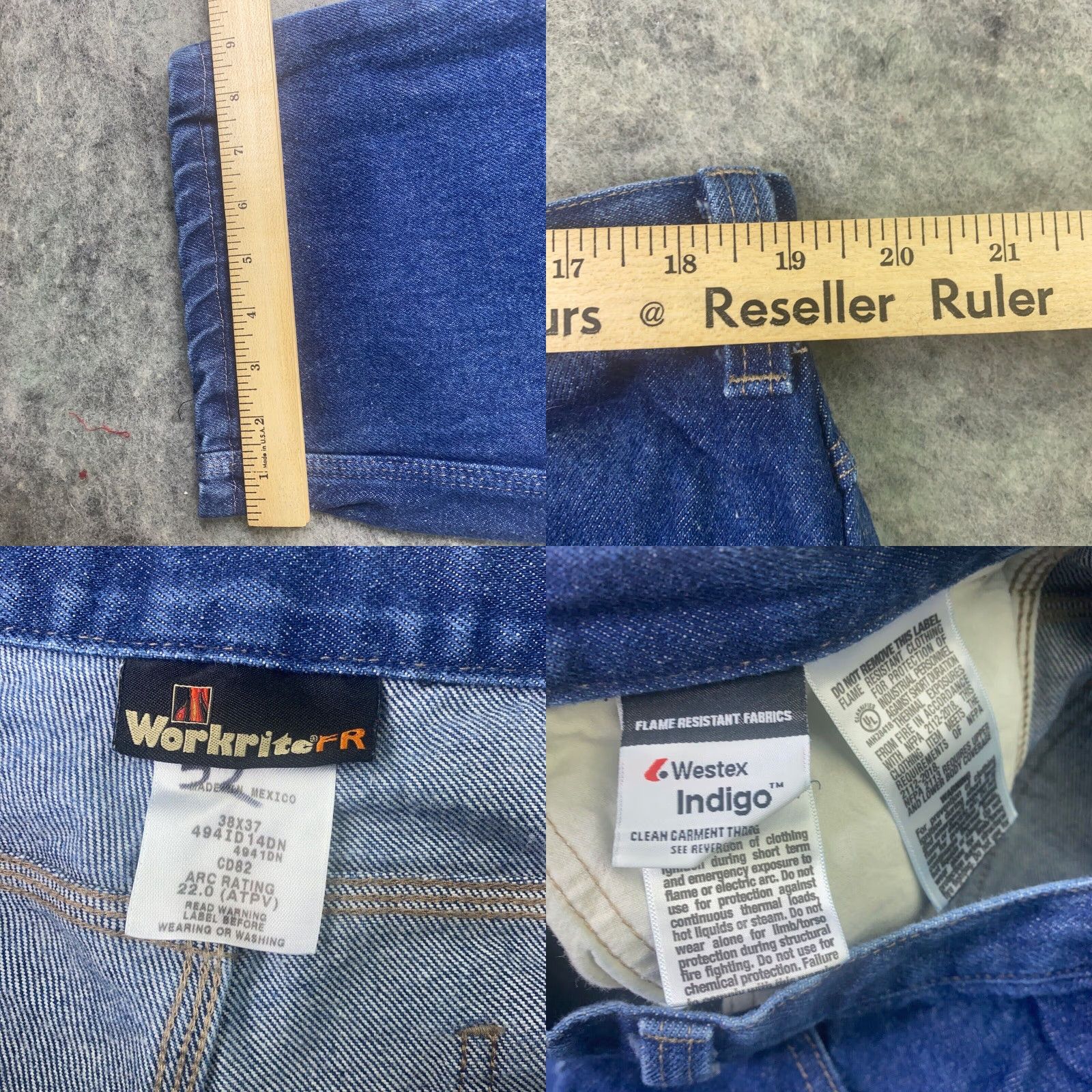 Vintage Workrite FR Jeans Men 38x31 Blue Flame Resistant Denim ARC Category 2 NFPA 2112 Regular Fit Size US 38 / EU 54 - 8 Thumbnail
